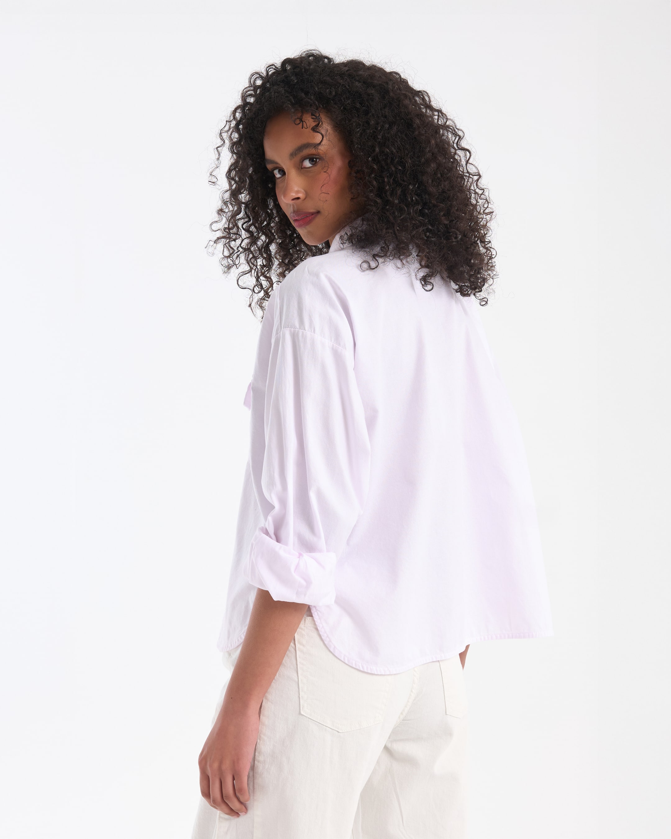 hemd, knopensluiting, zakken, lila, lange mouwen