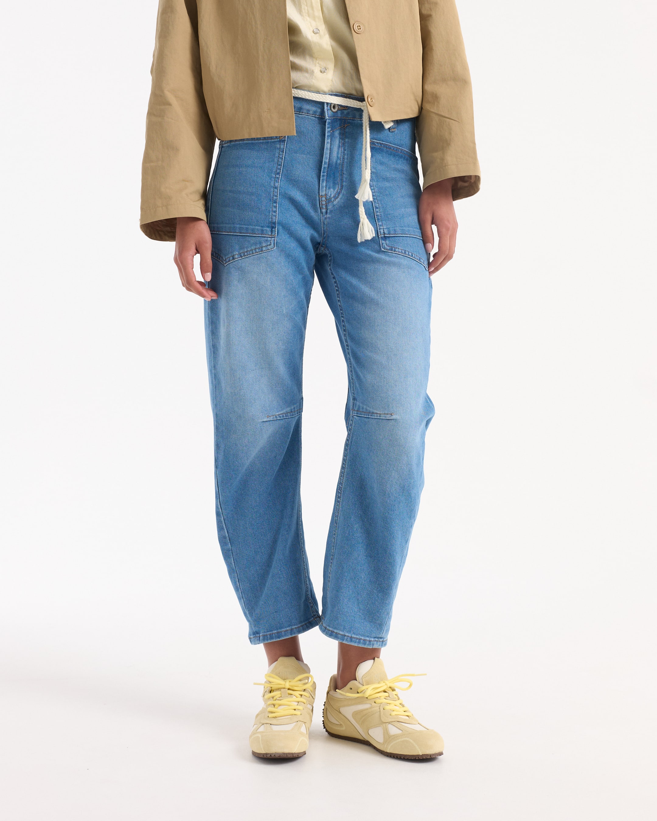 broek, blauw denim, spijkerbroek, denim, touwceintuur