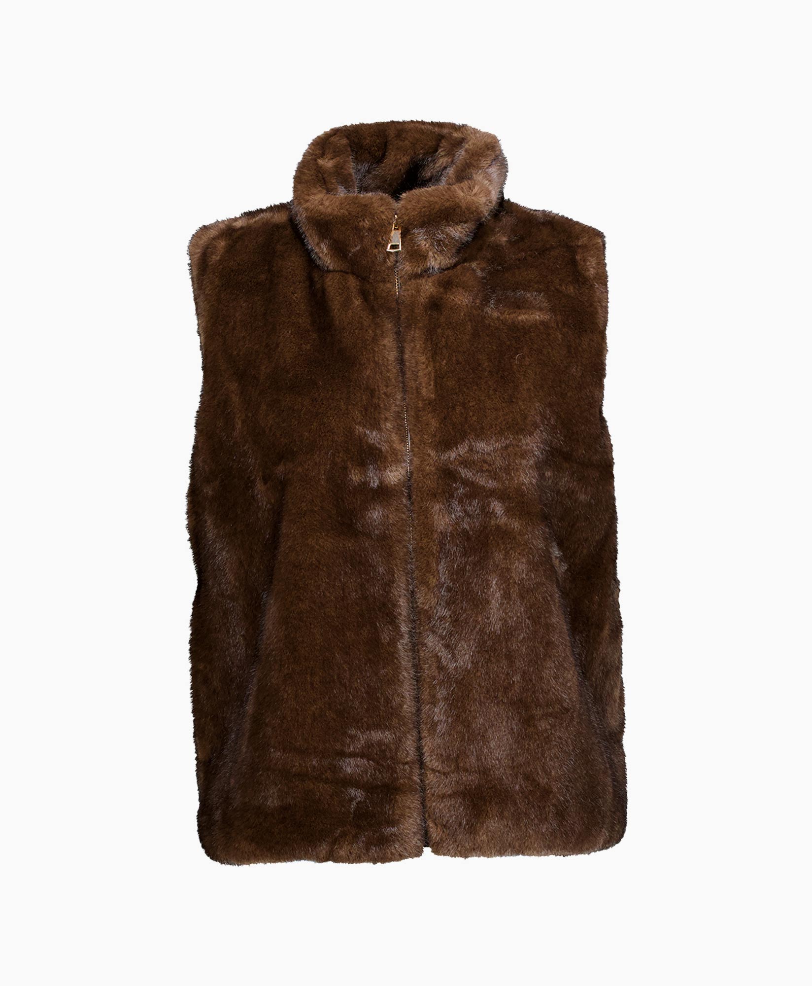 vacht, vest, bruin, ritssluiting, mouwloos, vacht, vest, bruin, rits, bontvest