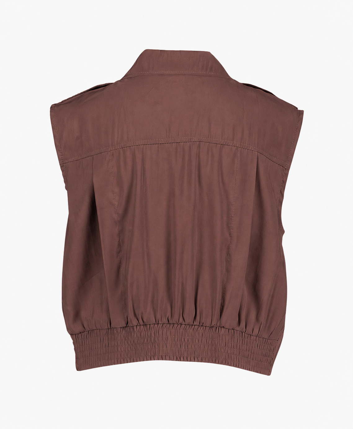 knopsluiting, zonder mouwen, bruin, kraag, top