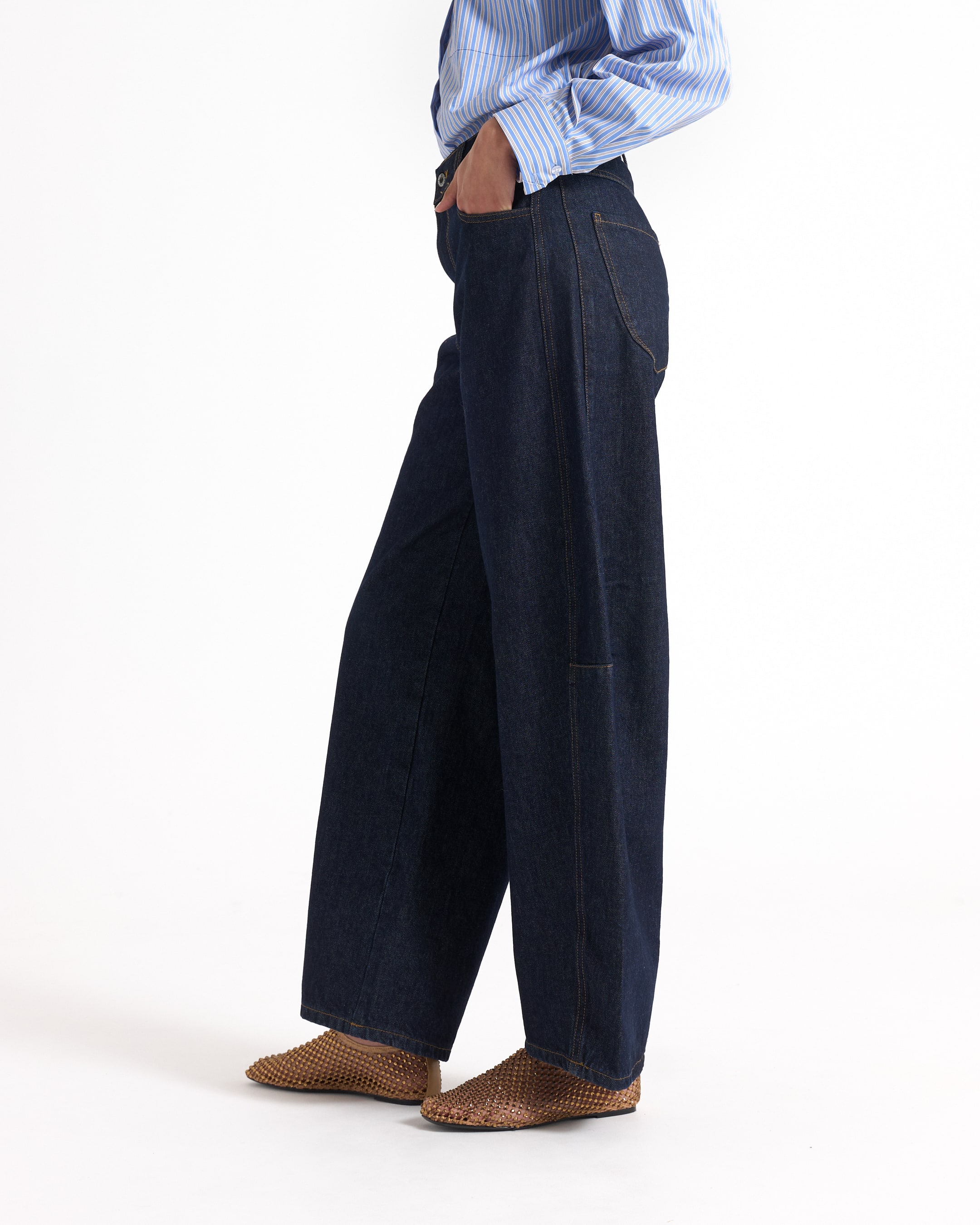 denim, wijdere pijp, broek, jeans, koel-blauw