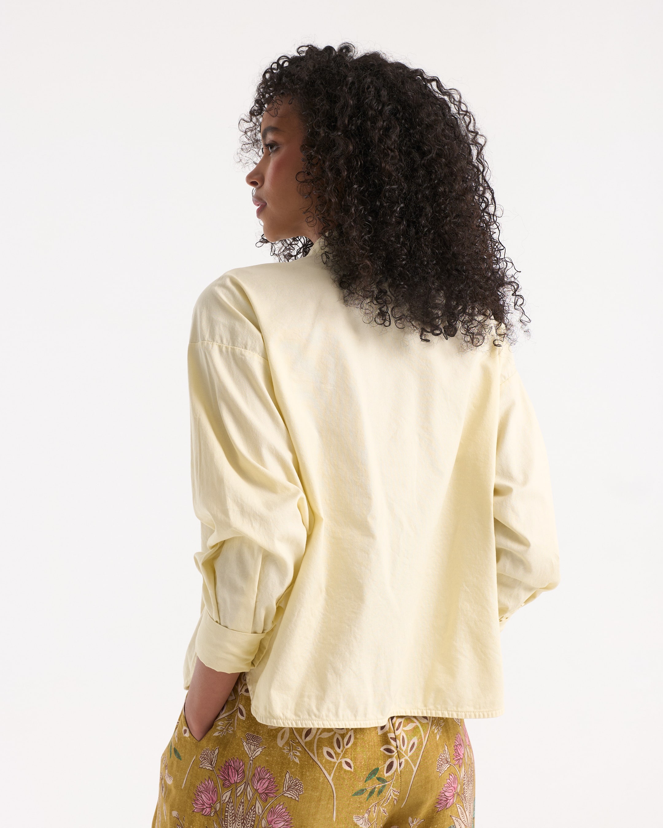 hemd, knopen-down, lange mouw, zakken, crème