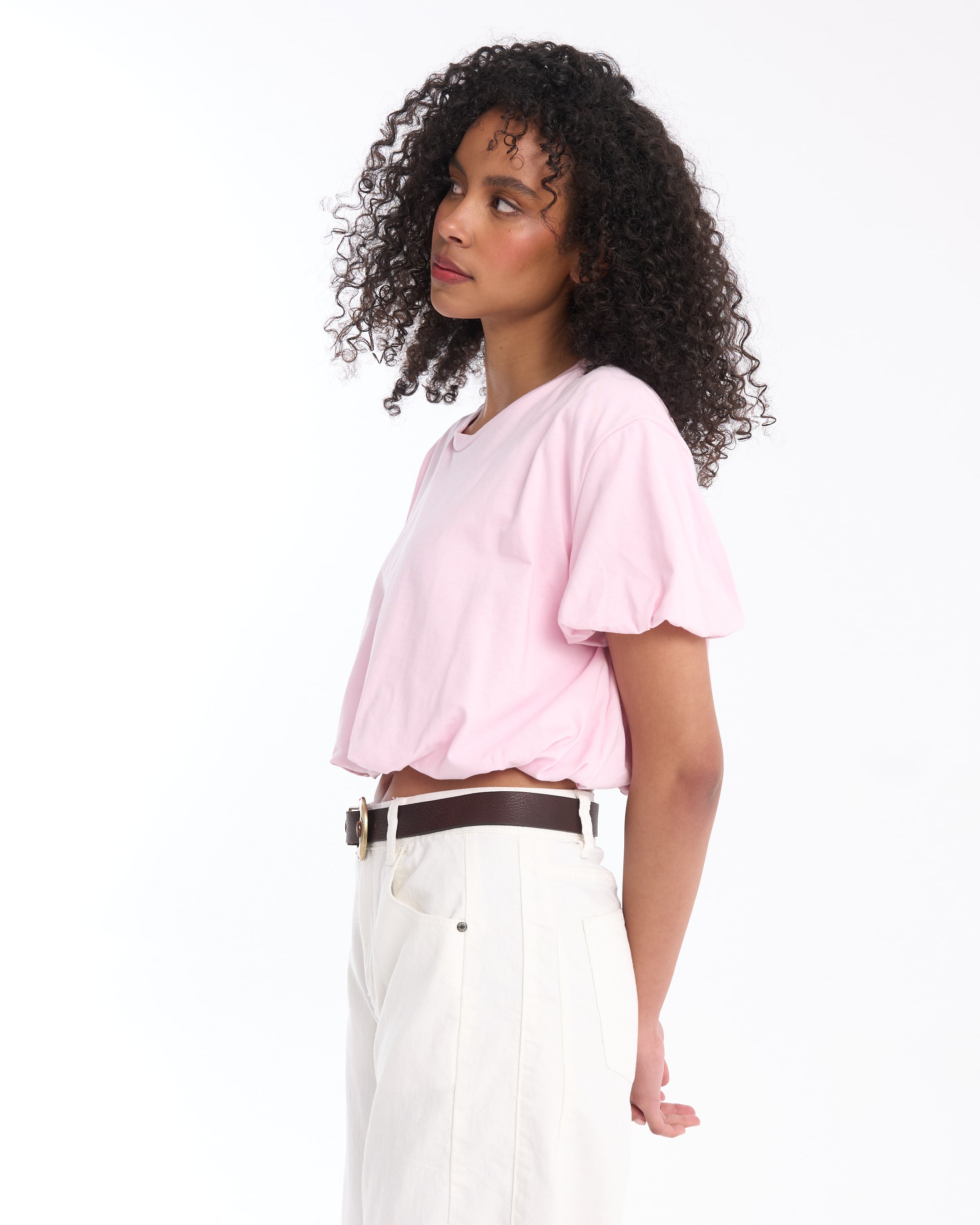 t-shirt, roze, kortmouw, geknipt, casual