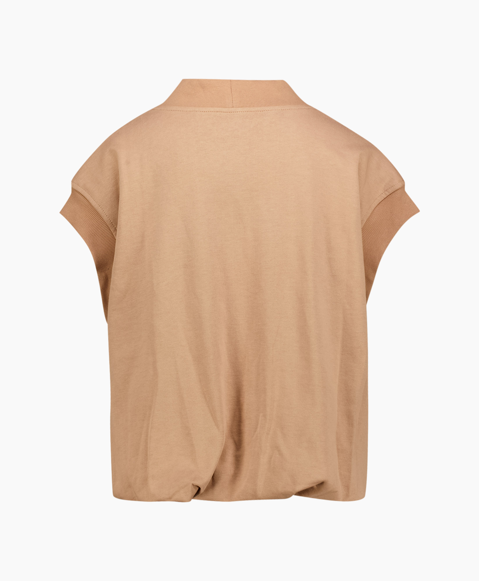 t-shirt, mouwloos, beige, gebreide kraag, achterkant