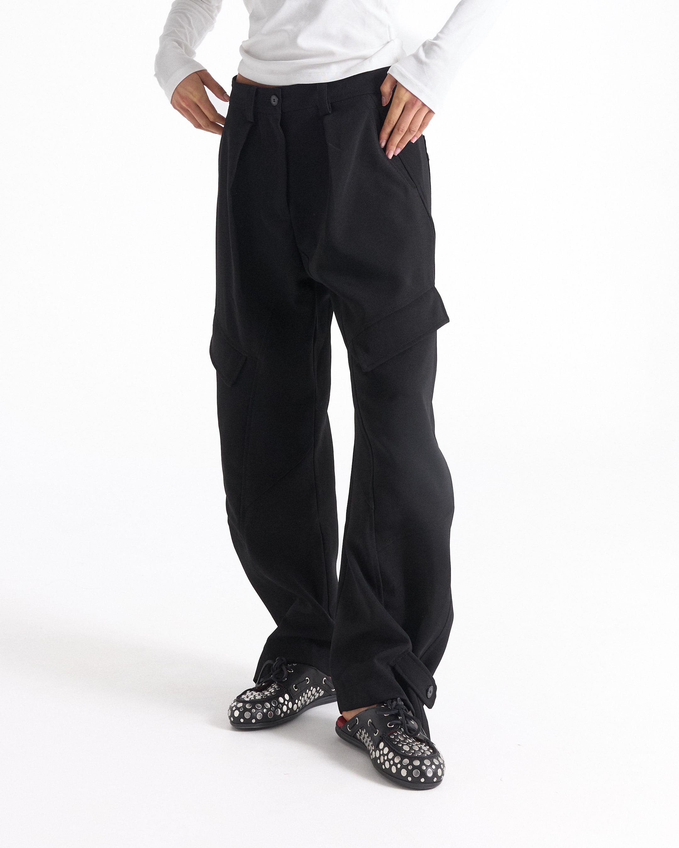 broeken, cargo broek, zwart, losse pasvorm, zakken