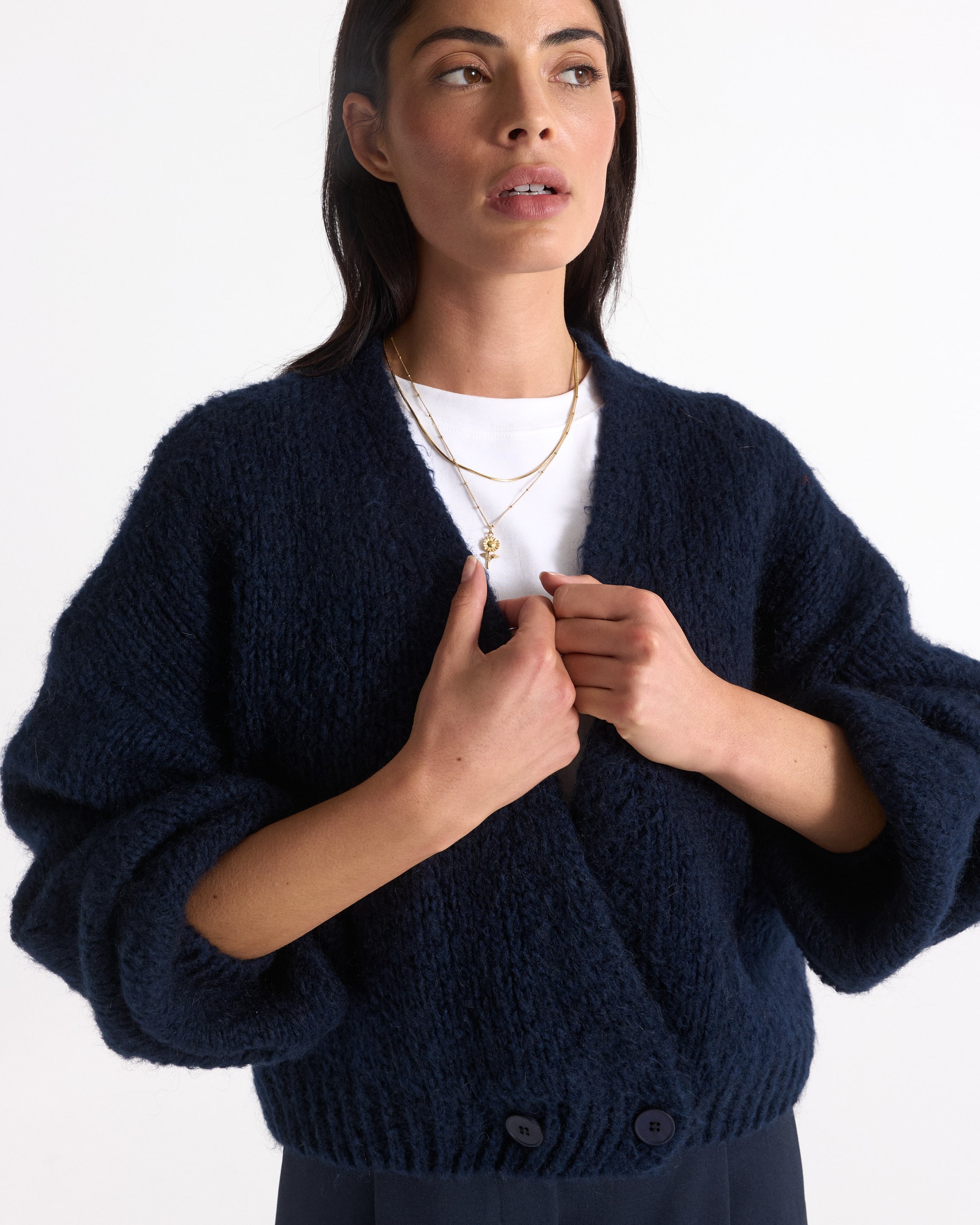 cardigan, navy, gebreide, dikke, dubbelrij
