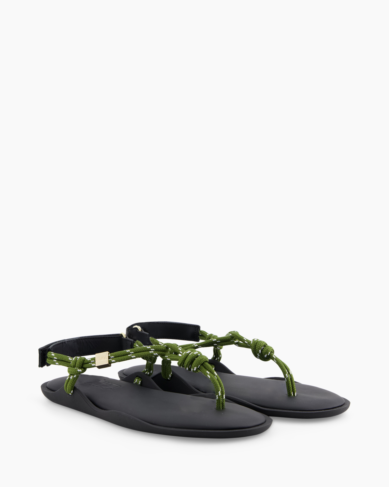 sandalen, platte sandalen, groene riemen, teenring, geknoopte banden