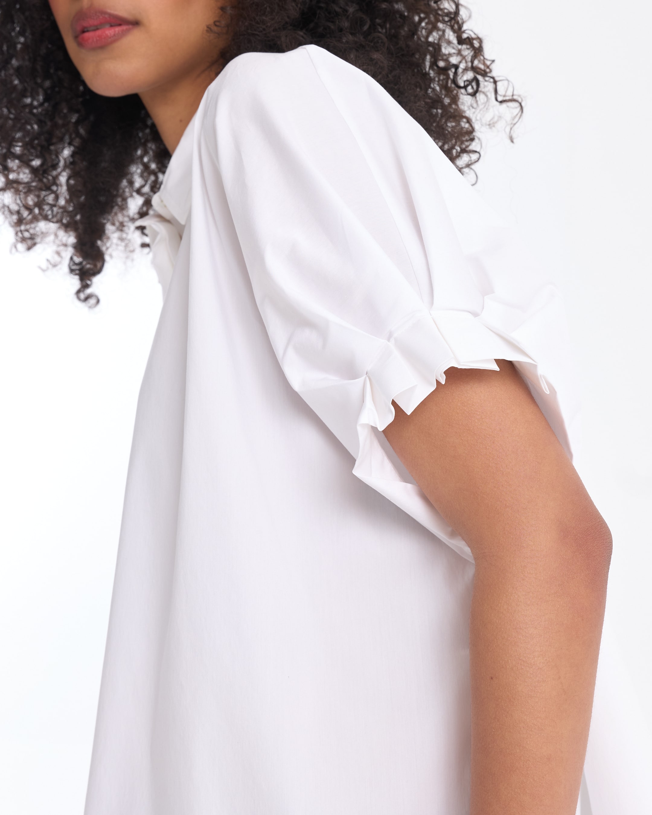 wit, blouse, korte mouw, rimpel mouw, kimono mouw