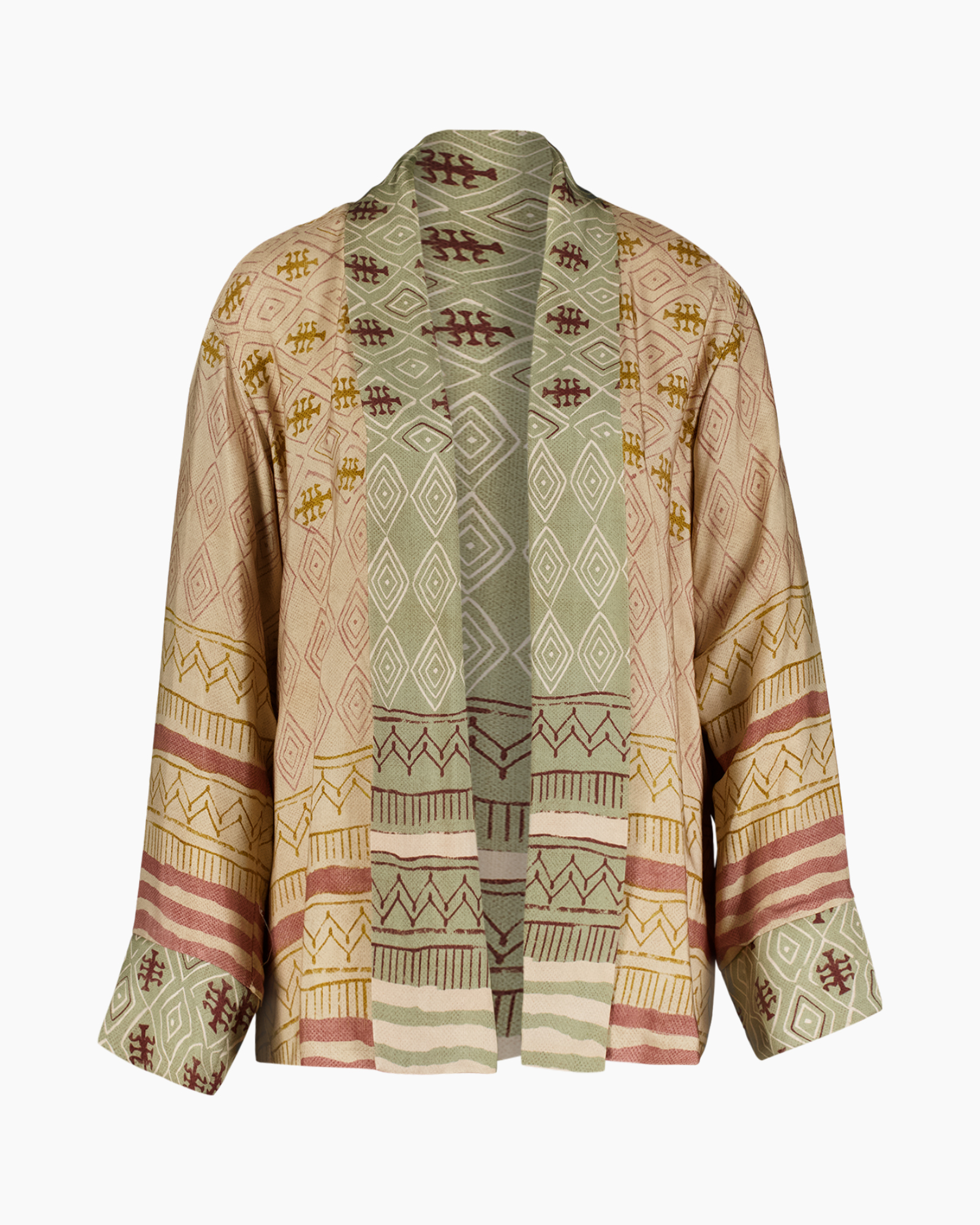 vests, gepolijst, patroon, meerderekleuren, open-front, vestaglia, kimono, patternato, geometrico, multicolore