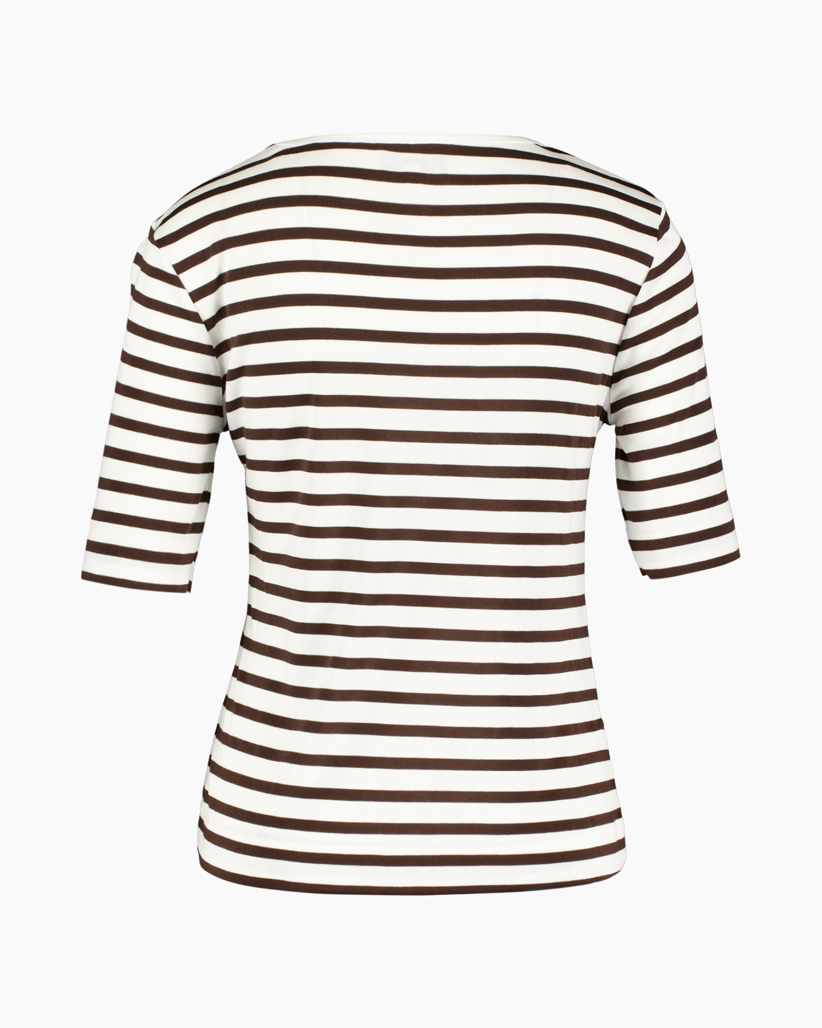 t-shirt, gestreept, korte mouw, bruin wit, ronde hals