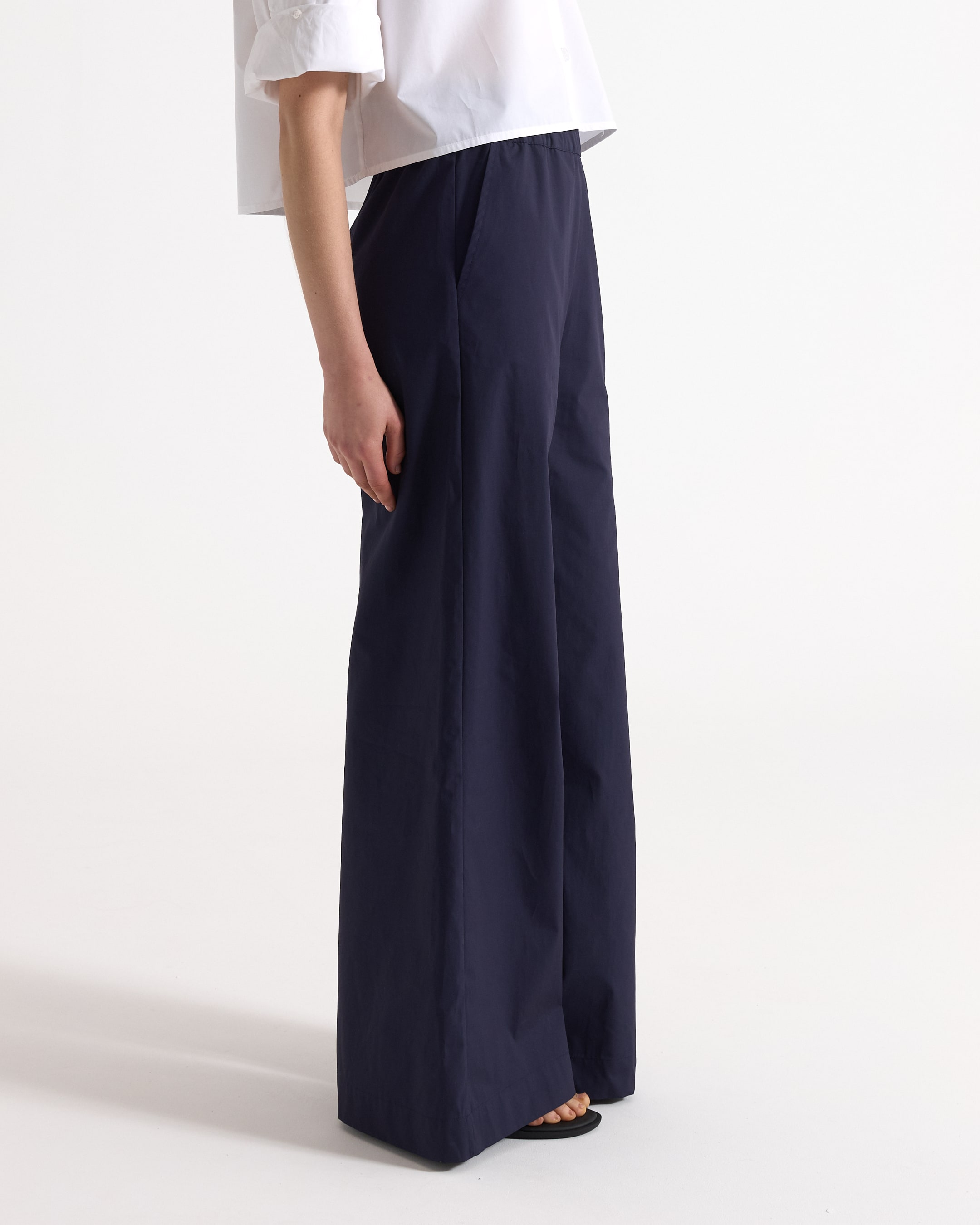 broek, wijdletot, navy, broeken, hoog taille