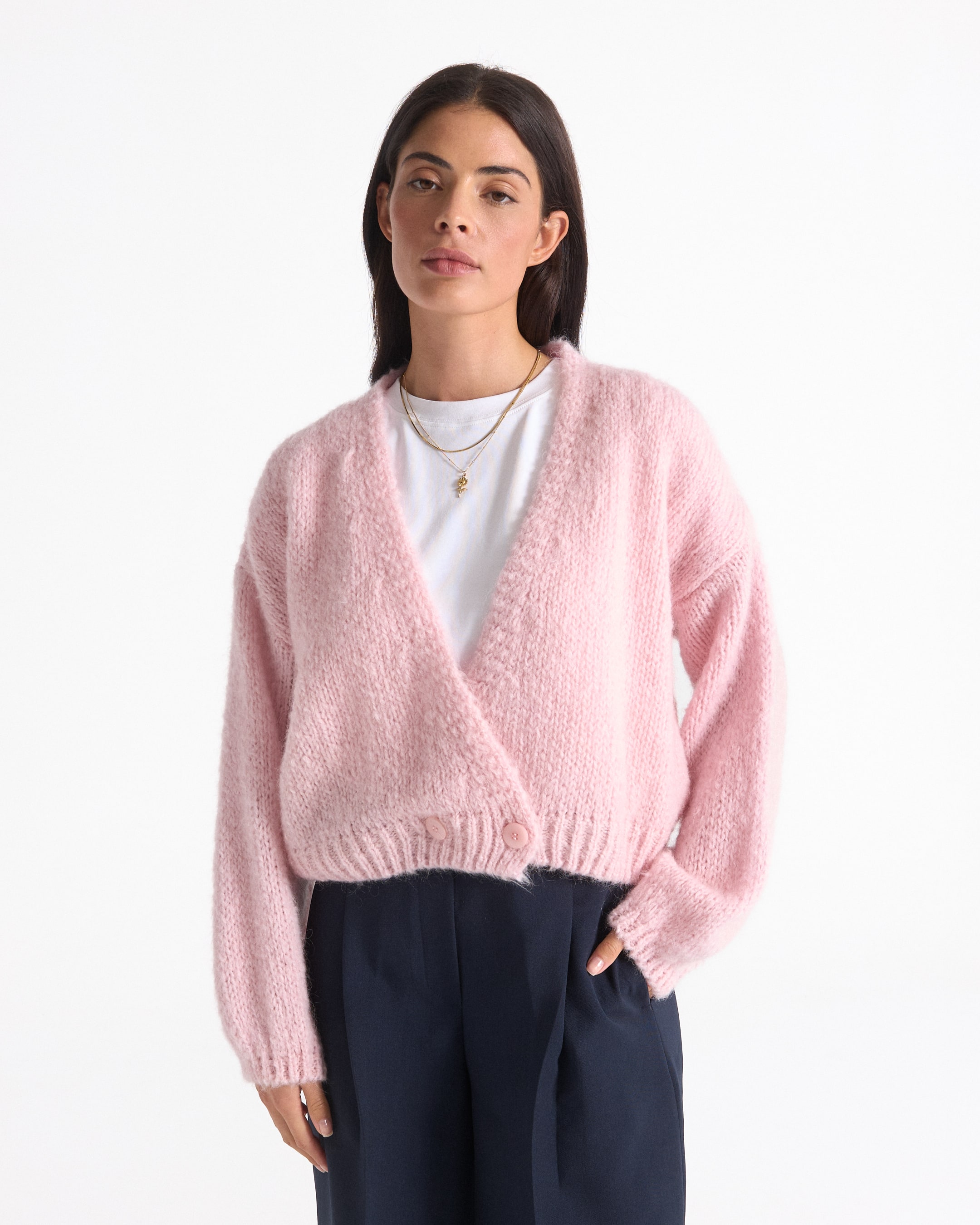 veren, roze, gebreid, wrap, lange mouwen