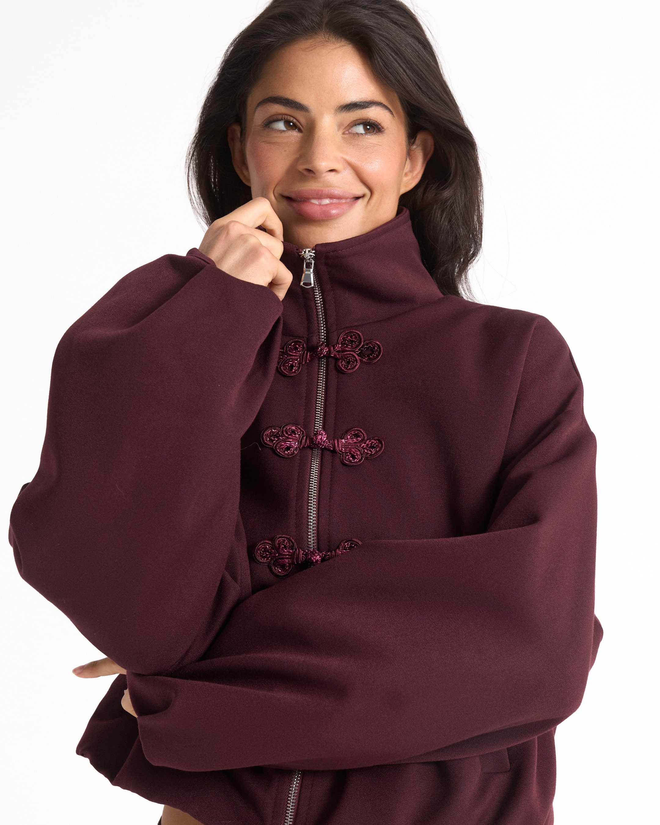 hoodie, rits, bordeaux, fleece, knoopsluiting