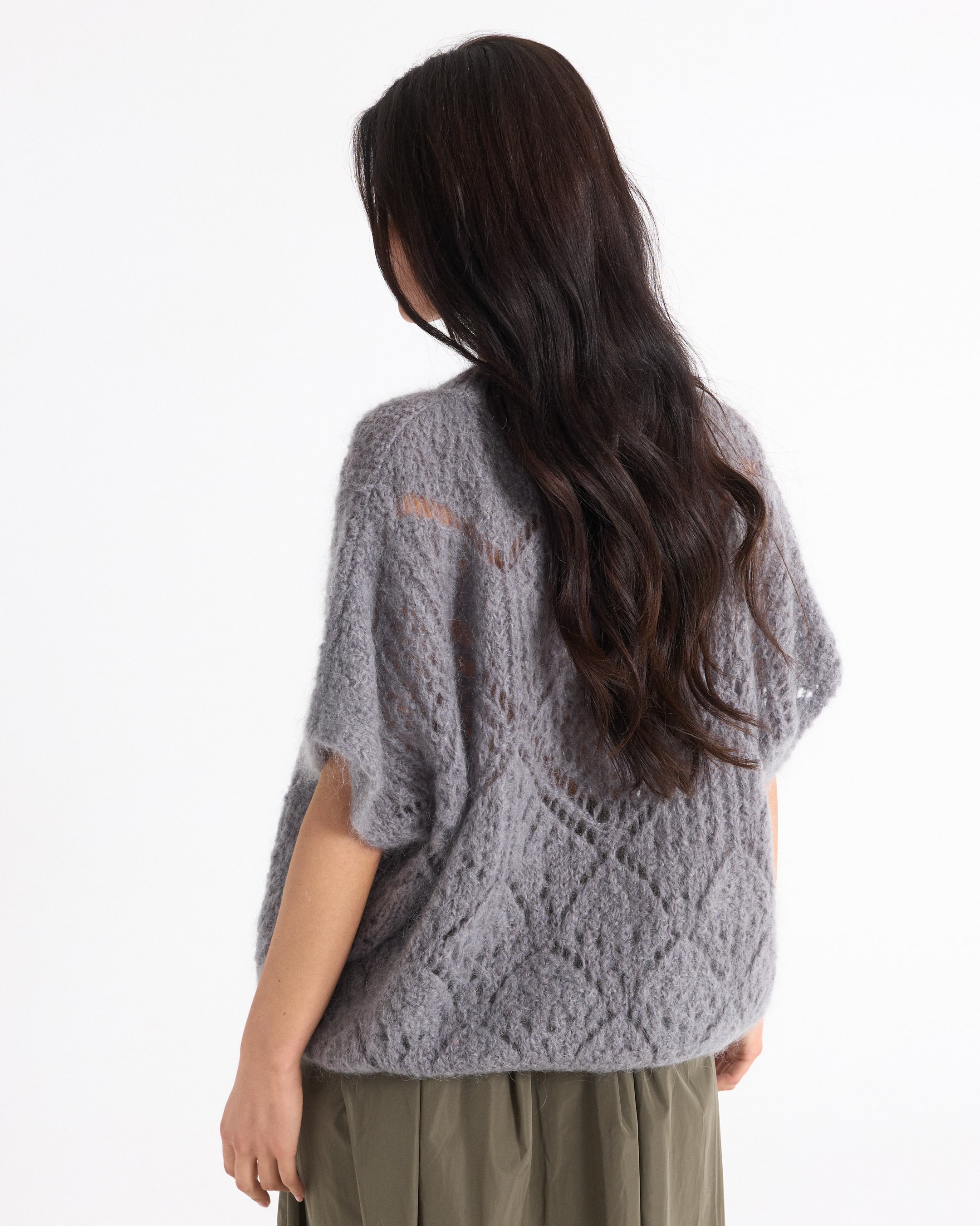 gebreidetrui, pullover, grijs, geometrisch patroon, losvallend pak