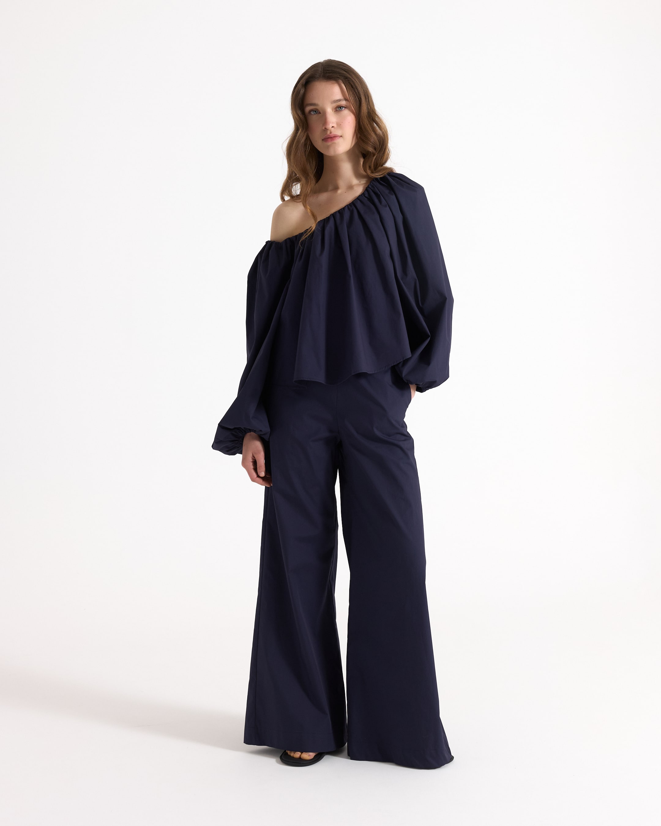 offschouders, navyblouse, blouse, pofmouwen, top