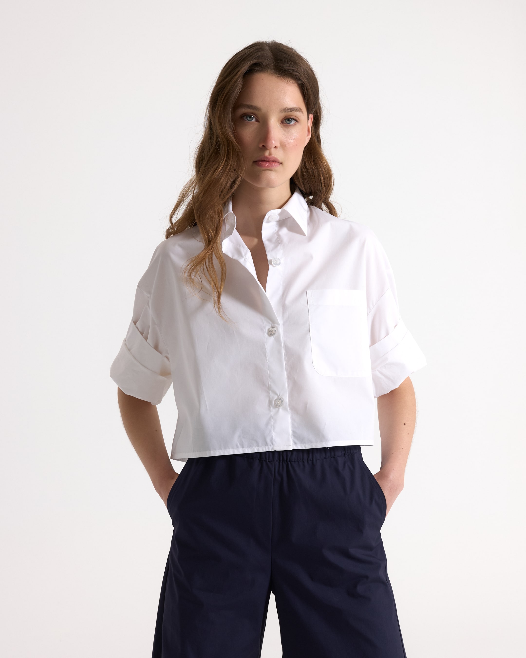 hemd, wit, korte mouwen, zak, kraag