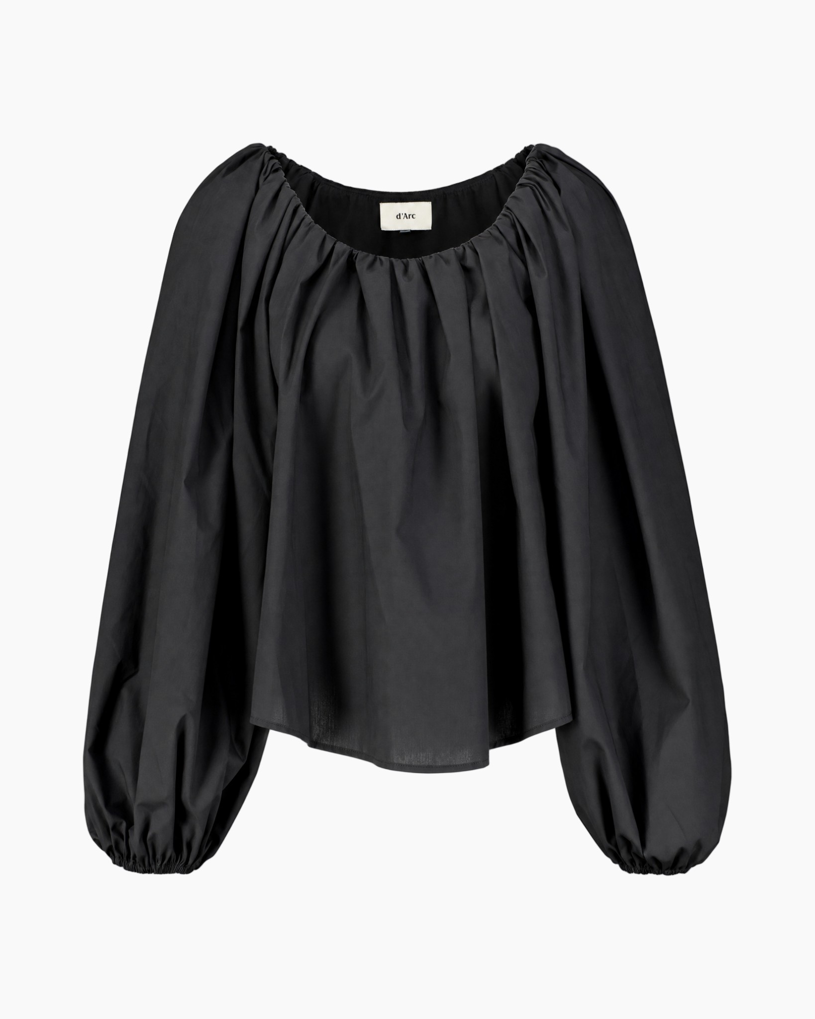 zwart, blouse, pofmouwen, korte top, rëlmatige halsopening