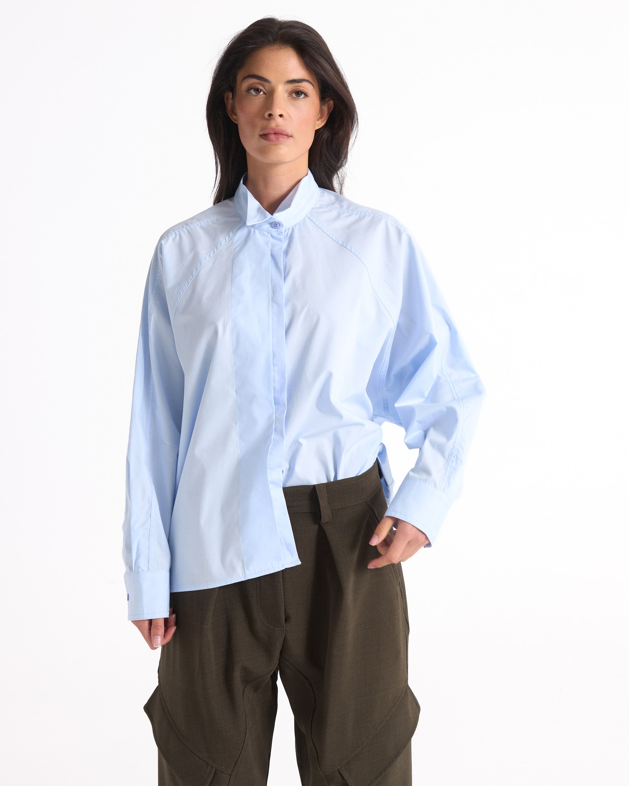 shirt, knopenbladige shirt, lichtblauw, lange mouwen, kraag