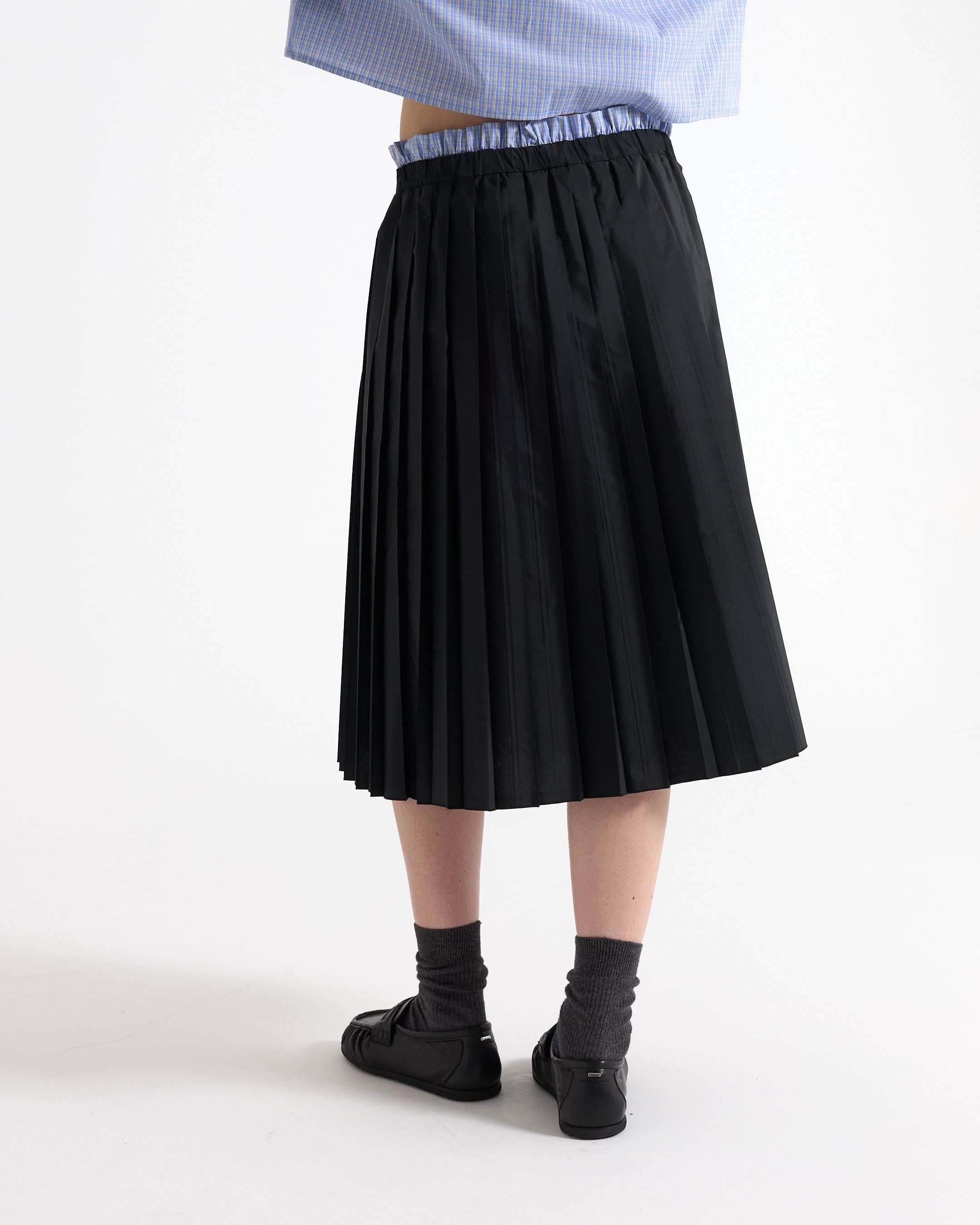 rok, plissé, zwart, midi-lengte, elastische-werk