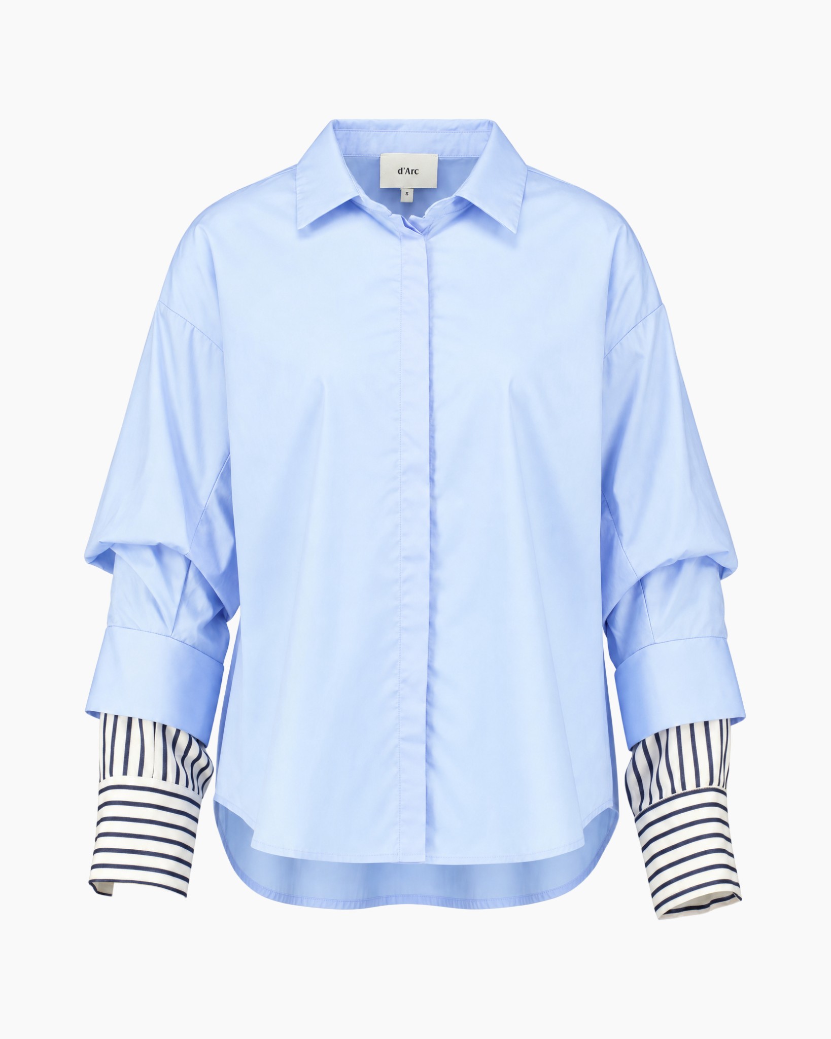hemd, blauw, kraag,  oversized, gelaagde-mouwen