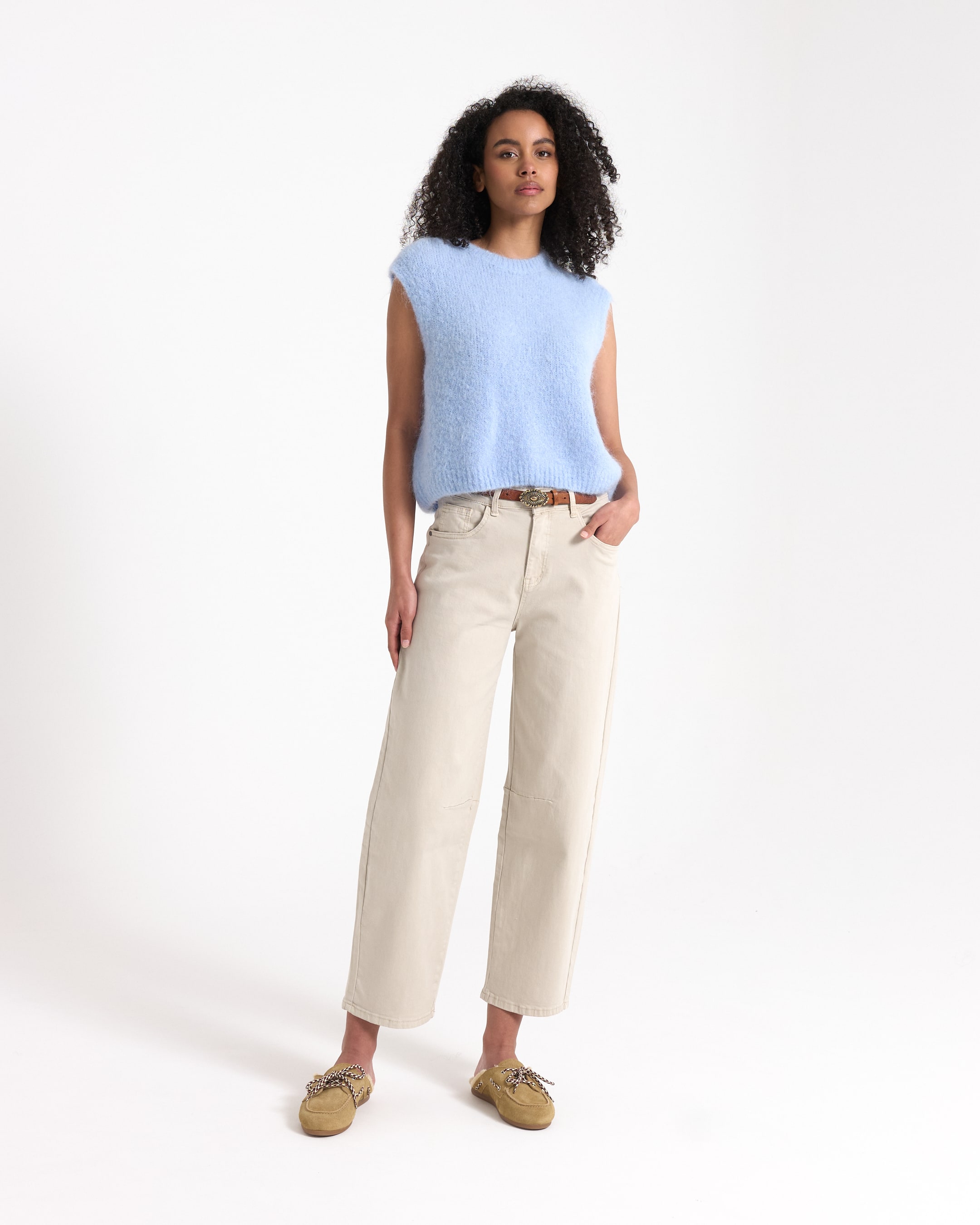 top, zonder mouwen, blauw, gebreid, trui, lichtblauw