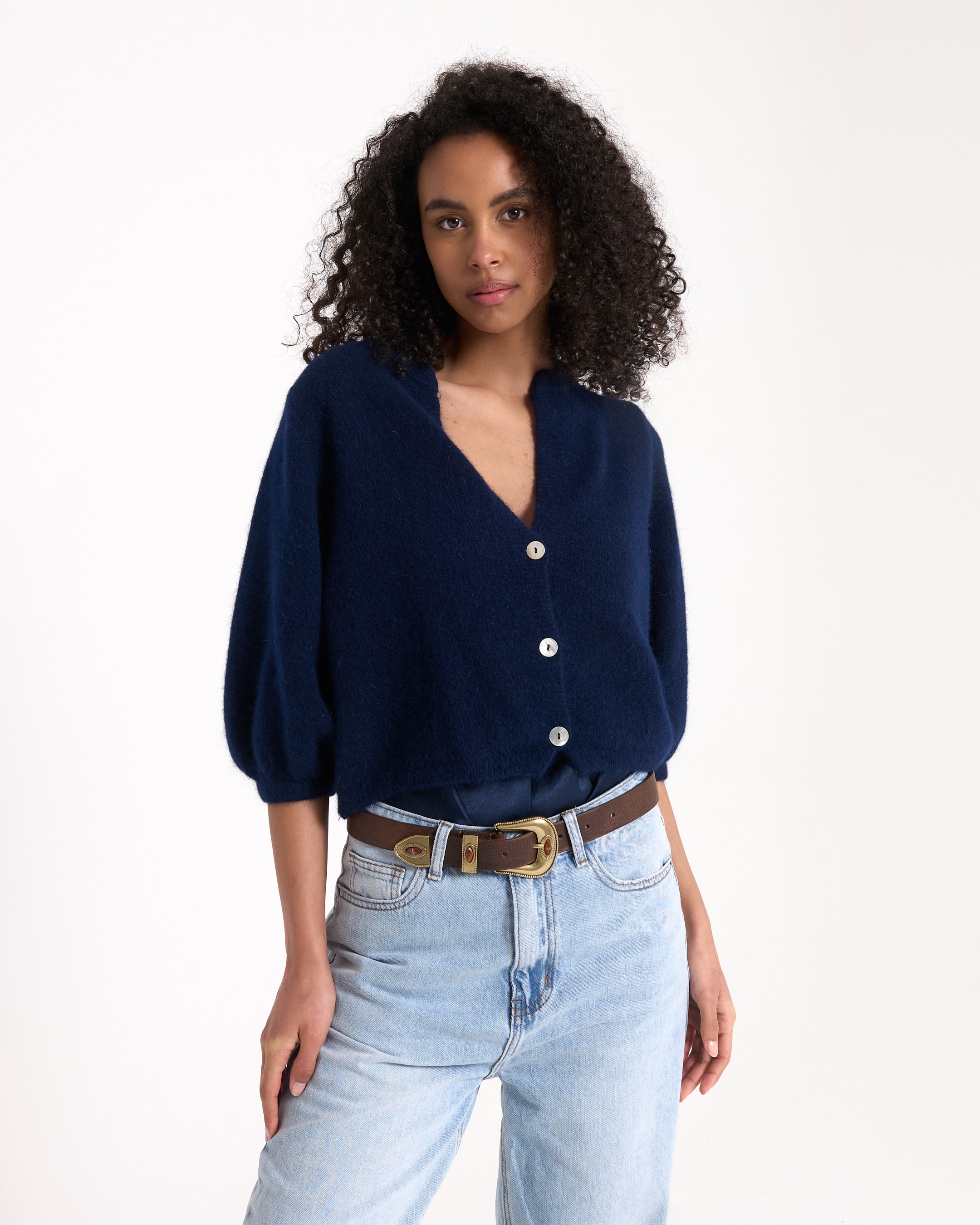 cardigan, navy, knopen, langer mouw, breipatroon