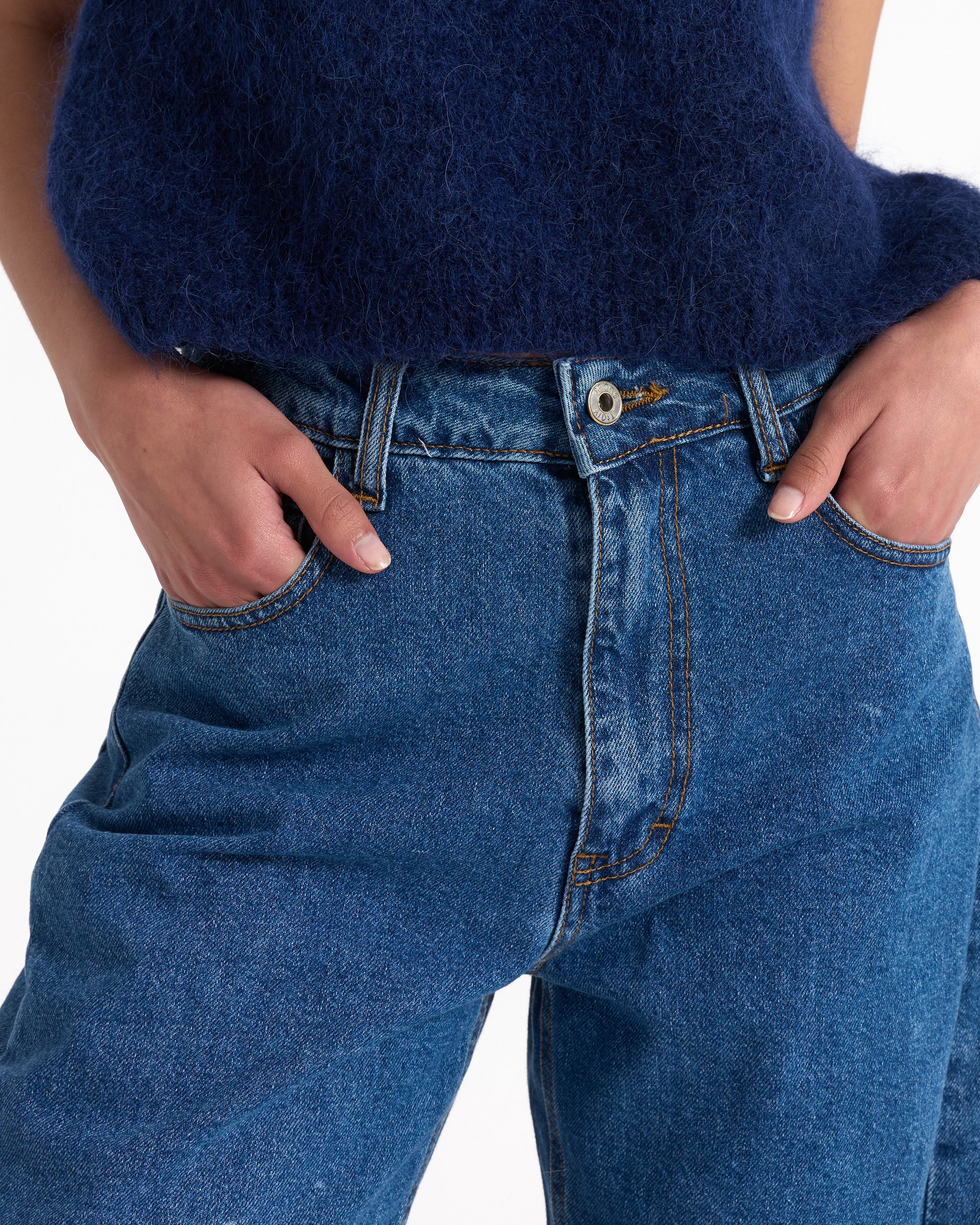 jeans, denim, broek, hoog taille, blauw