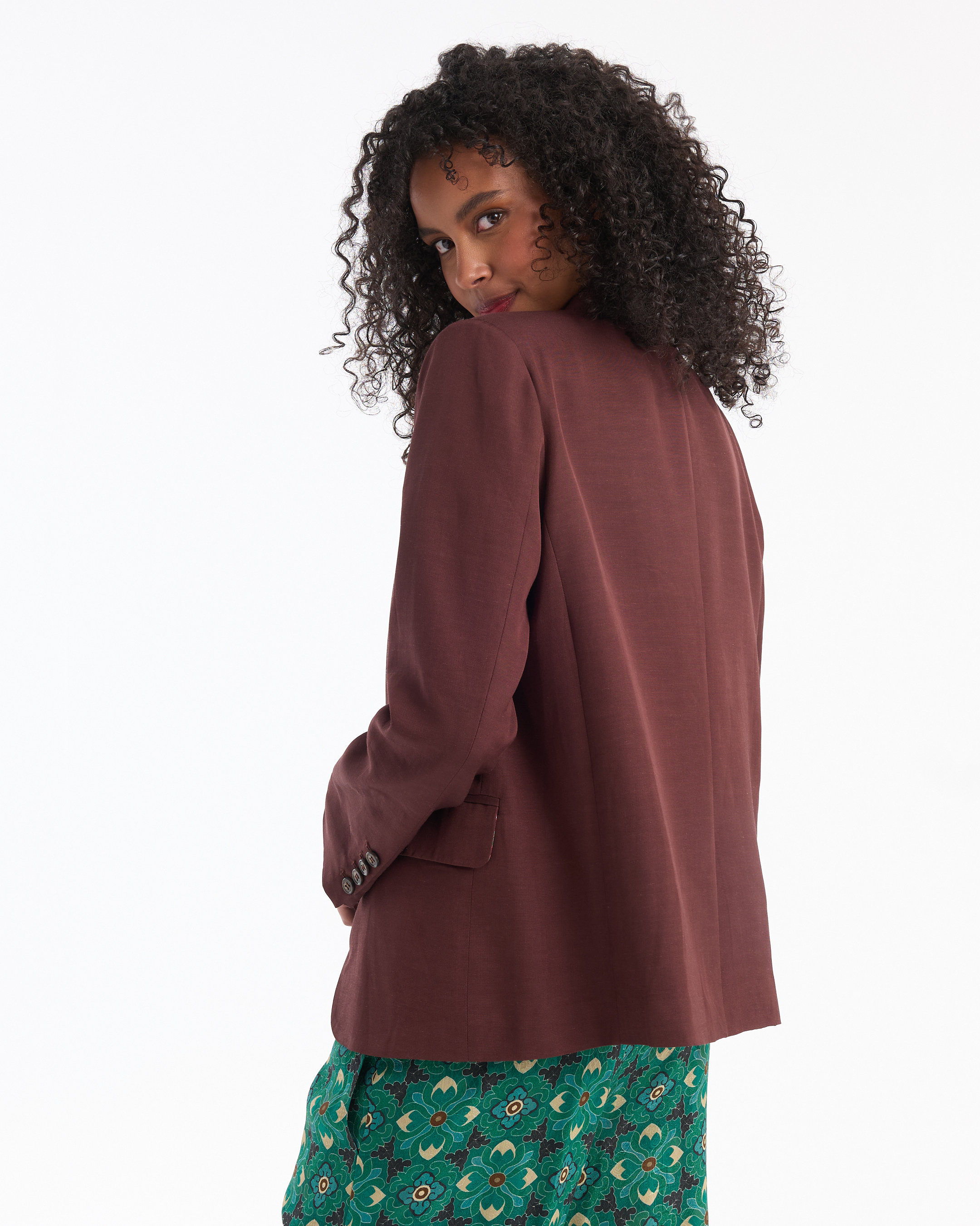 blazer, burgundy, linnen-achtig, lange mouw, zak