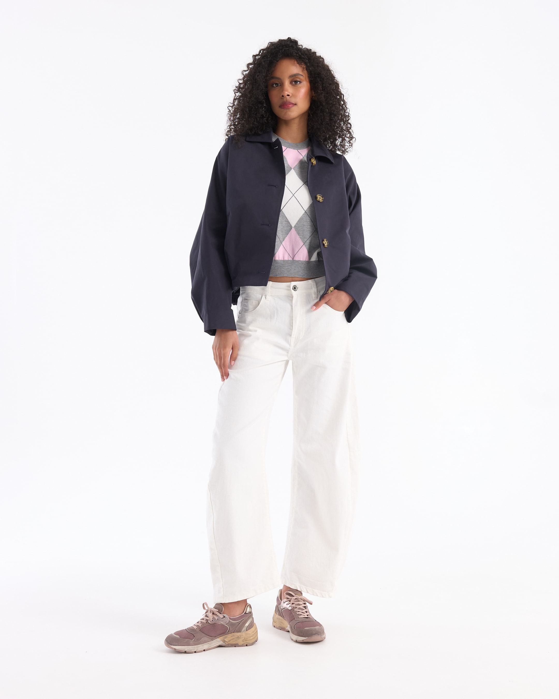 jas, blauw, knopen, oversized, katoenmix