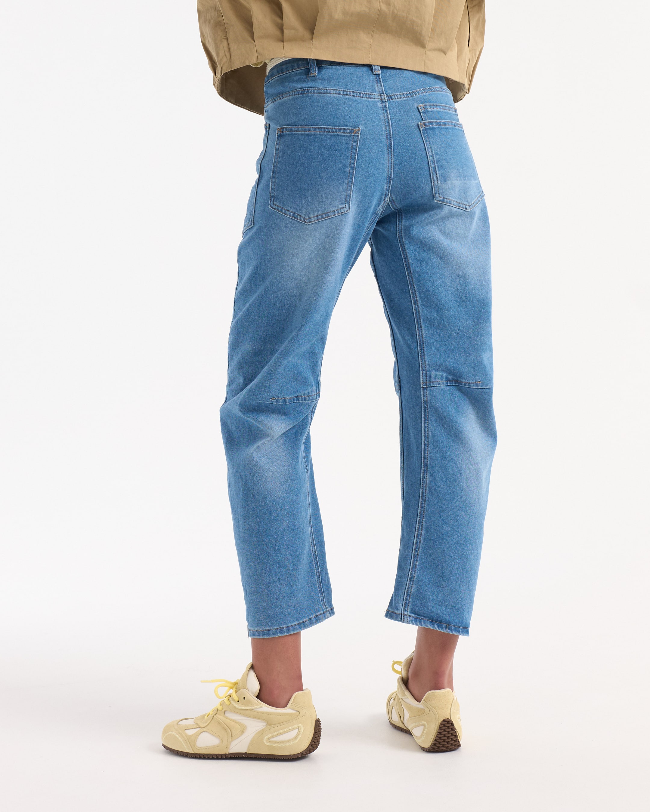 spijkerbroek, denim, achterkant, zakken, middelhooge taille