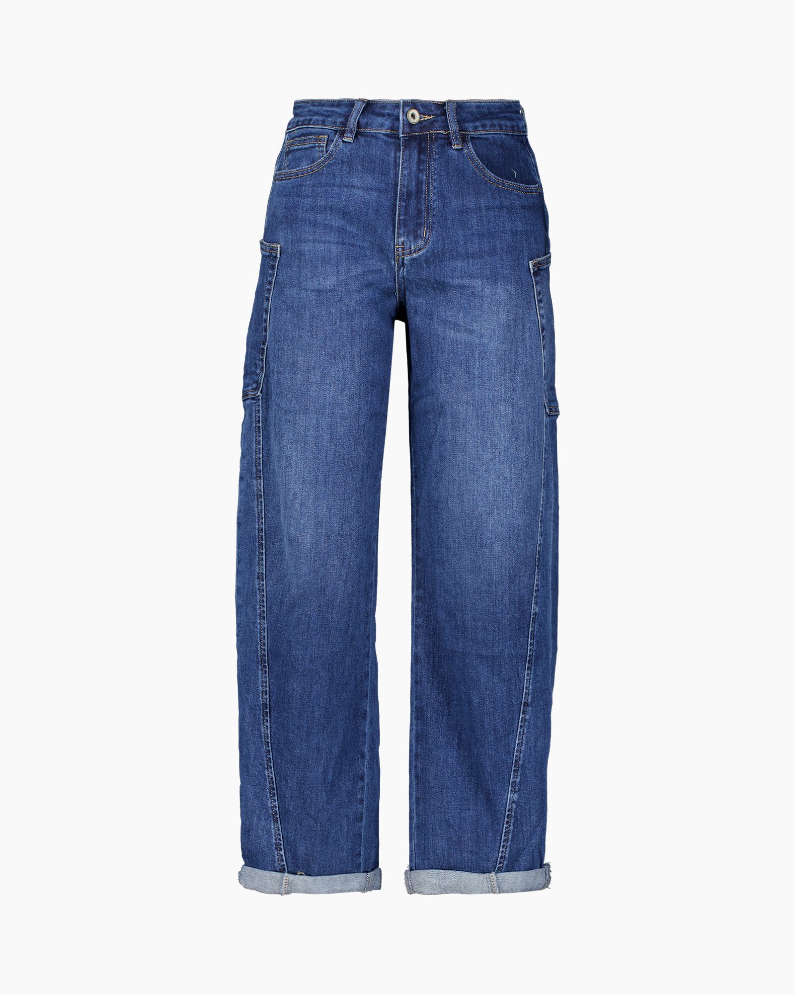 spijkerbroek, denim, cargo zakken, blauw, volle lengte
