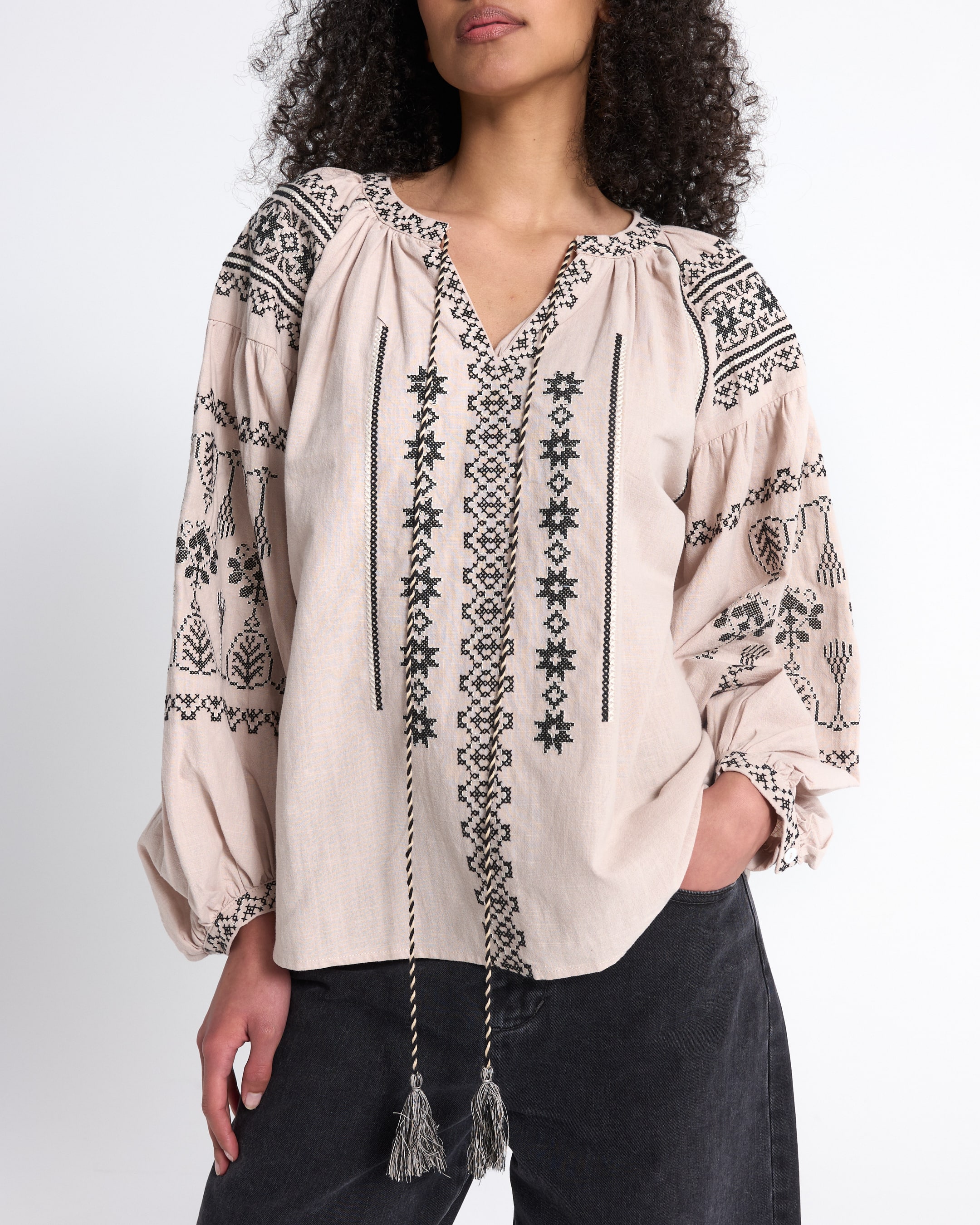 blouse, borduursel, boho, peasant, langeman
