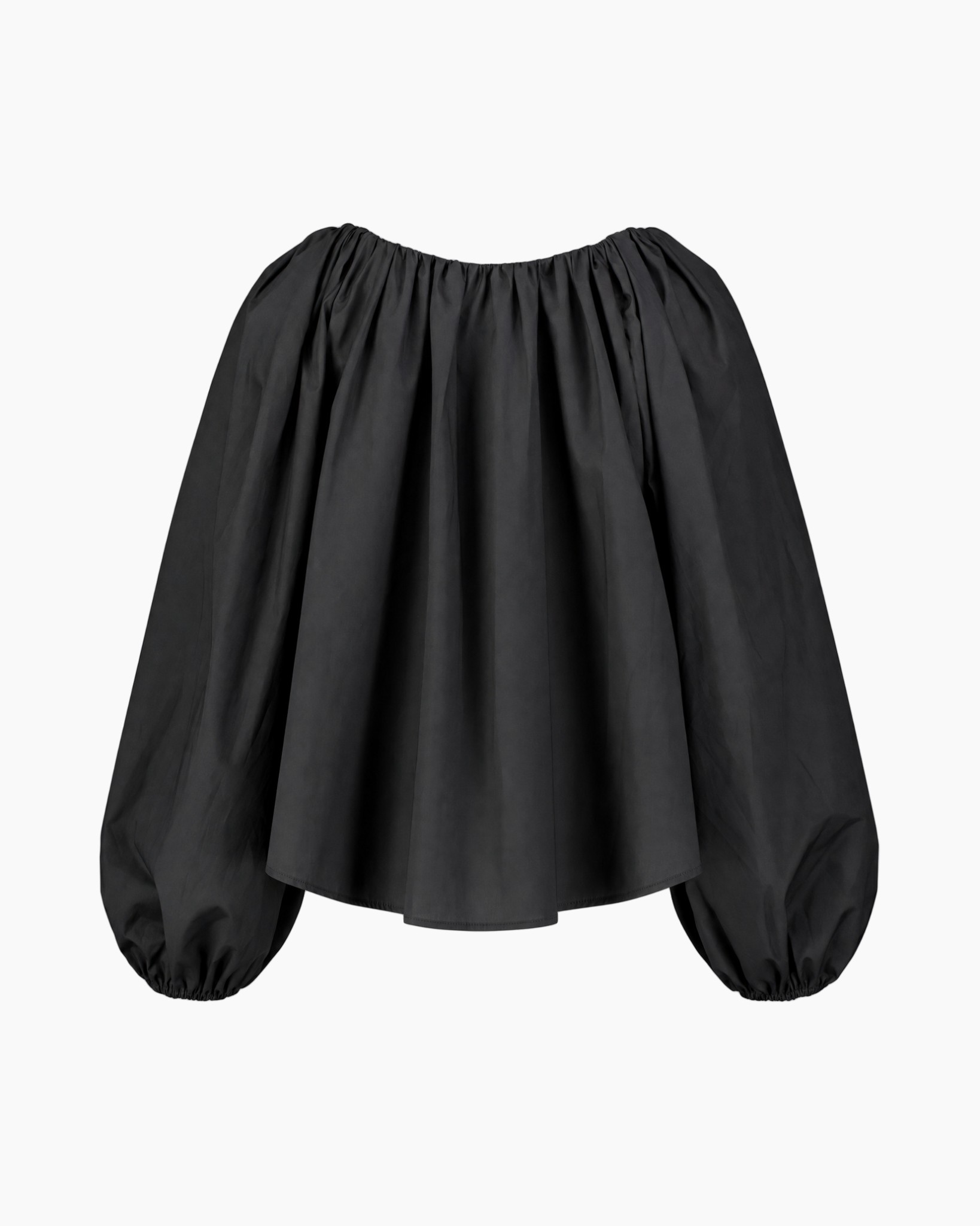 zwart, blouse, pofmouwen, korte top, rëlmatige halsopening