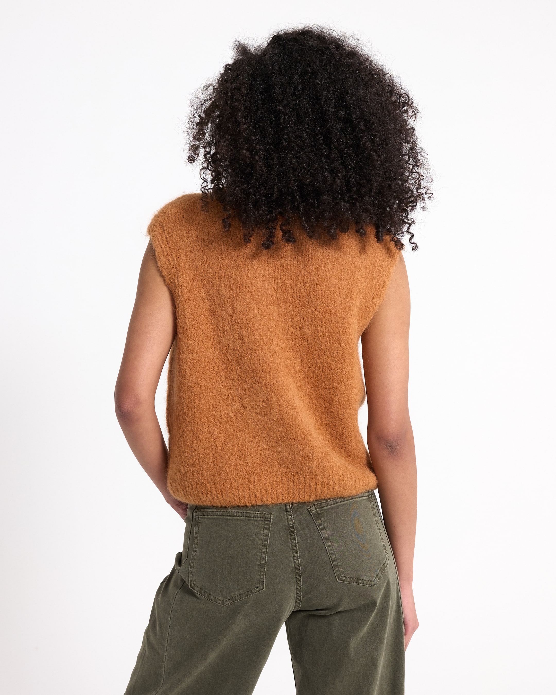 vest, mouwloos, brei, bruin, tan