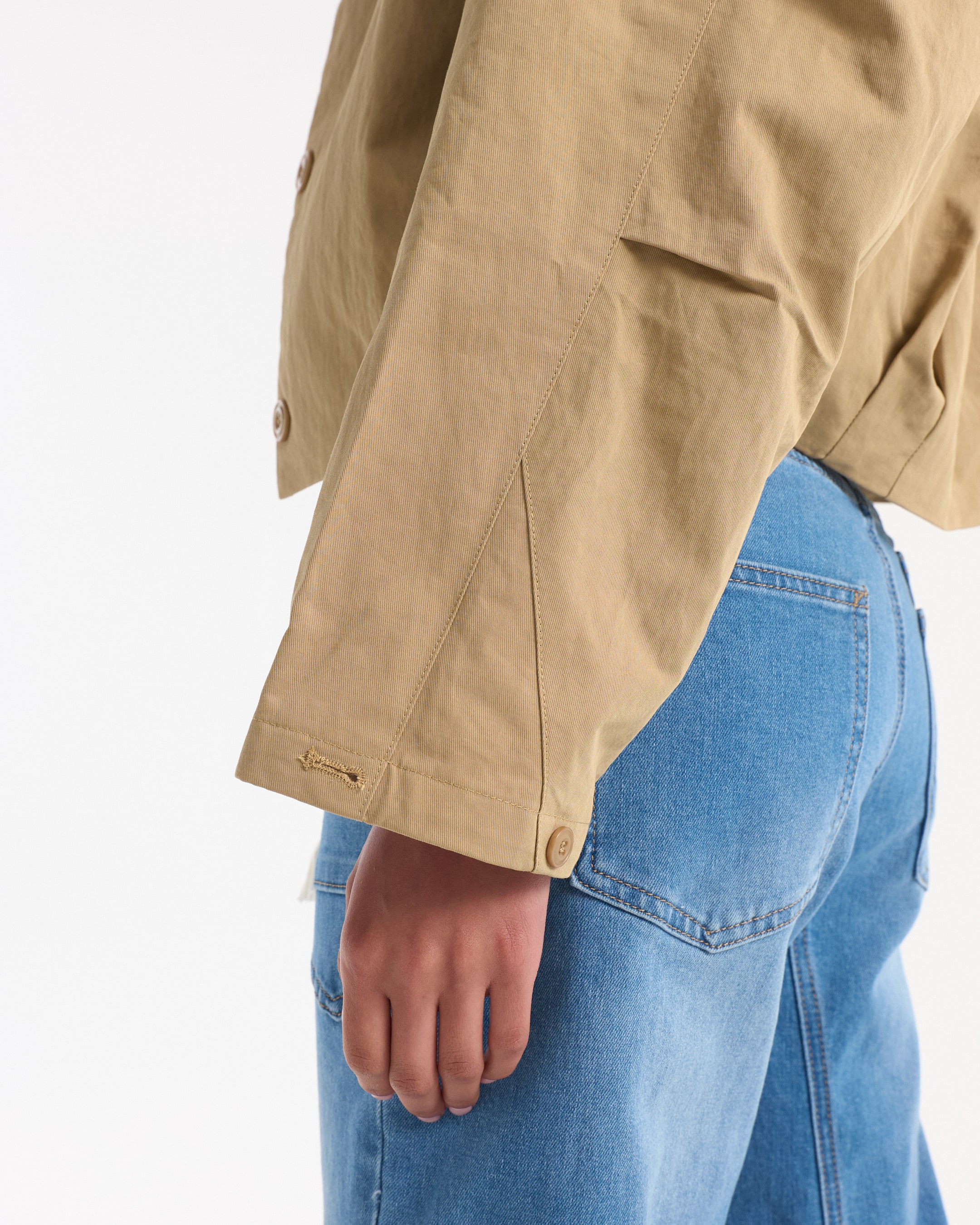 jacket kaki, langer mouw, knopmanchet, twill stof, zijkant uitzicht