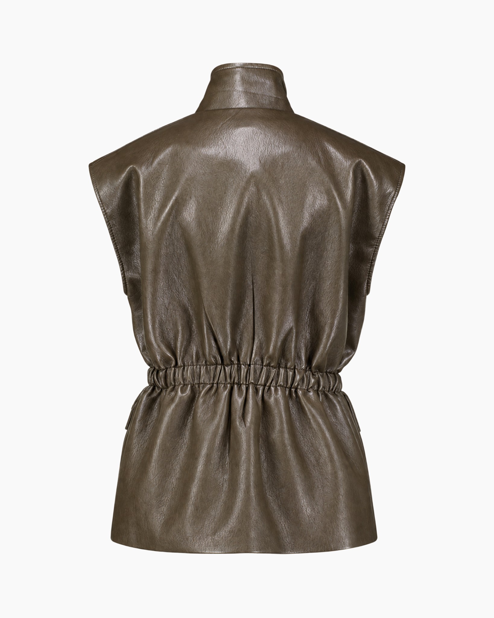 leren vest, riemloze vest, taille-elastiek, bruin metallic, zakken
