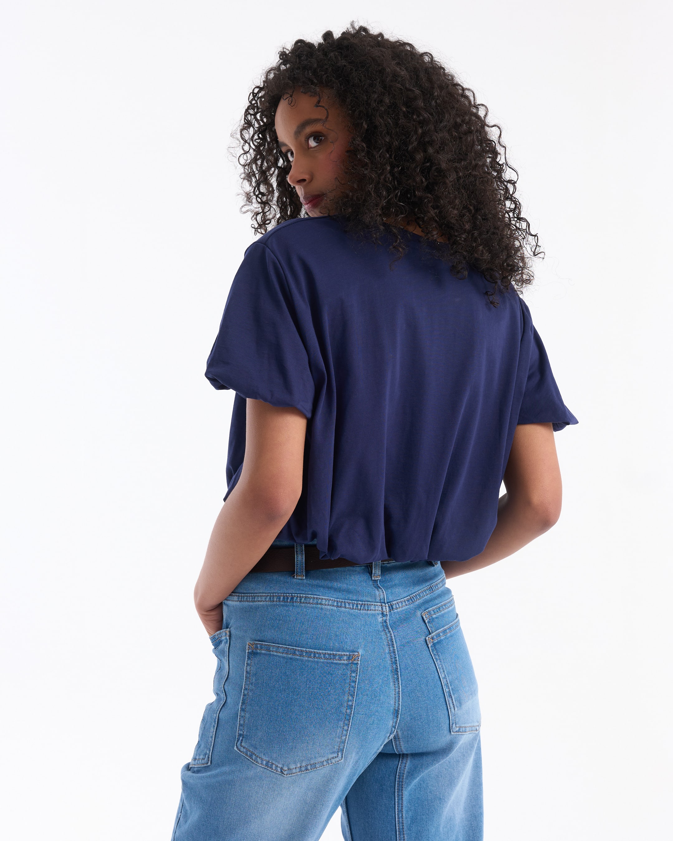 t-shirt, korting korte, blauw, zonder kap, casual