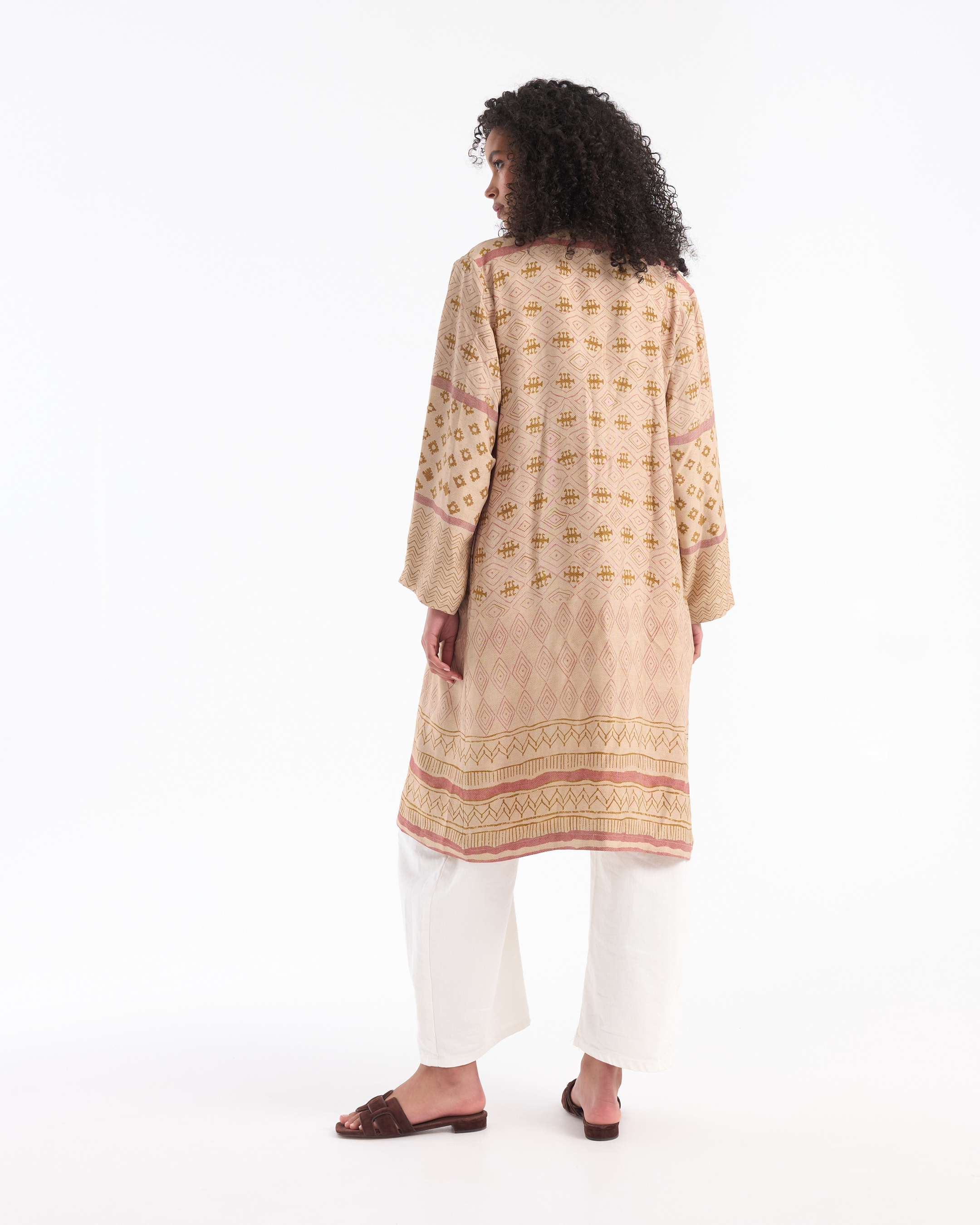 kimono, open front, patroon, boho, lang vest