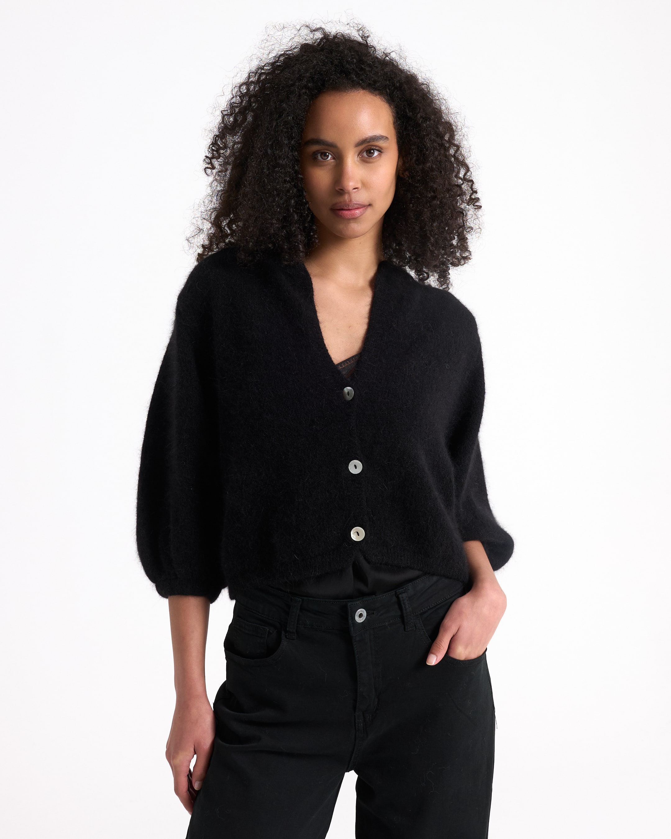 cardigan,  knopen,  zwart,  trui,  brei top