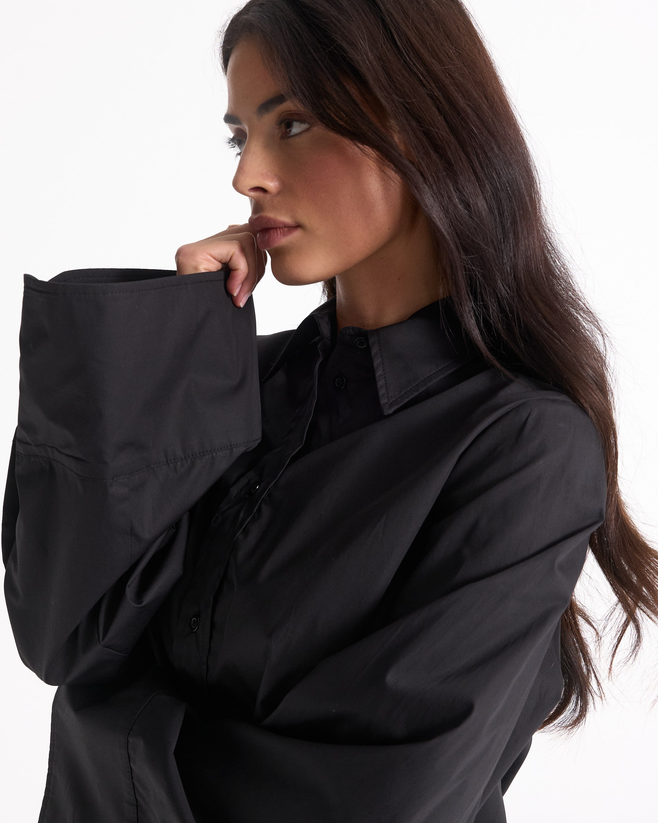 hemd, zwart, knopenlang, oversized, lange mouw