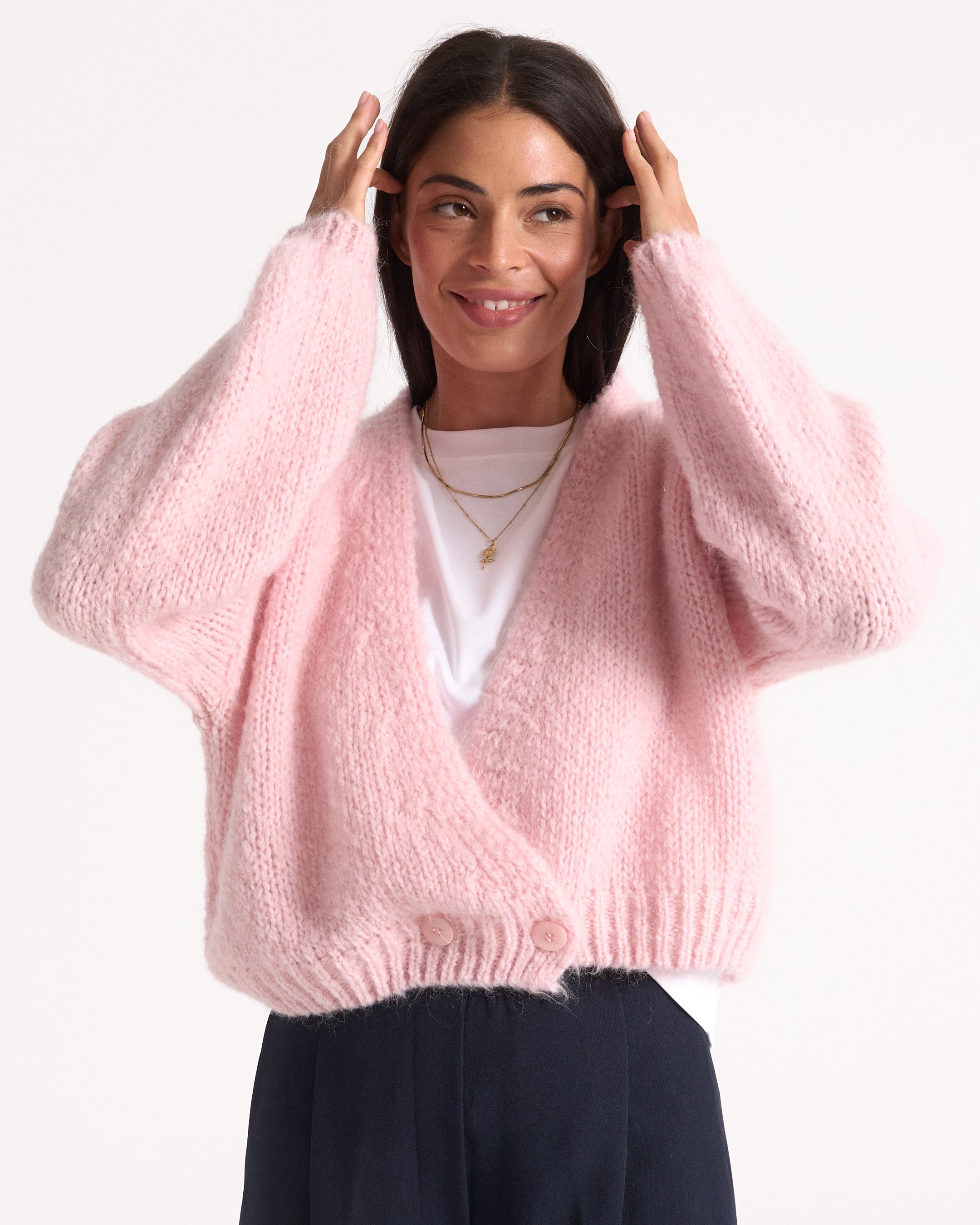 cardigan, roze, breip, oversized, korte