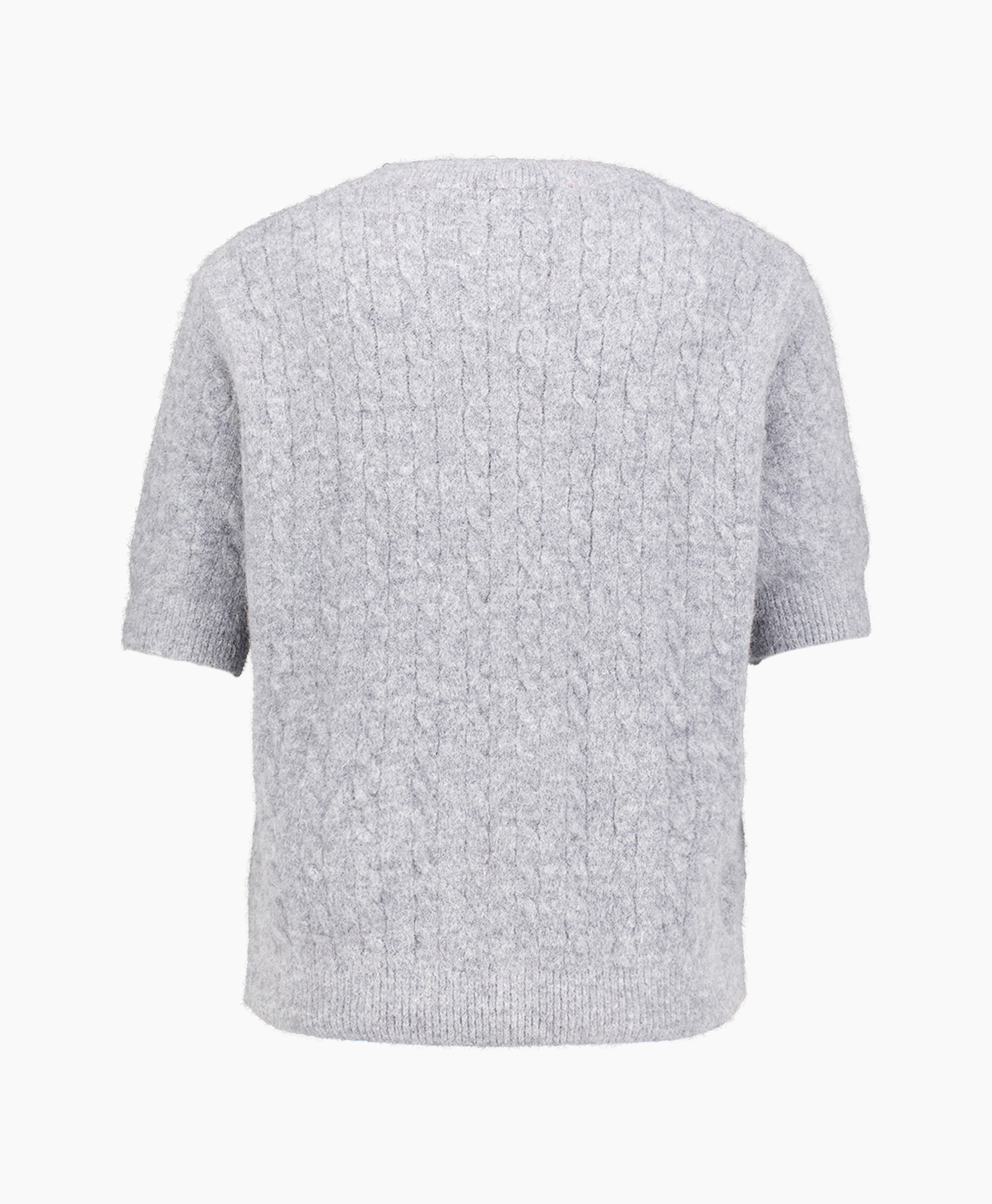 es Knits, brede trui, lichtgrijs, kabelgebonden, pullover