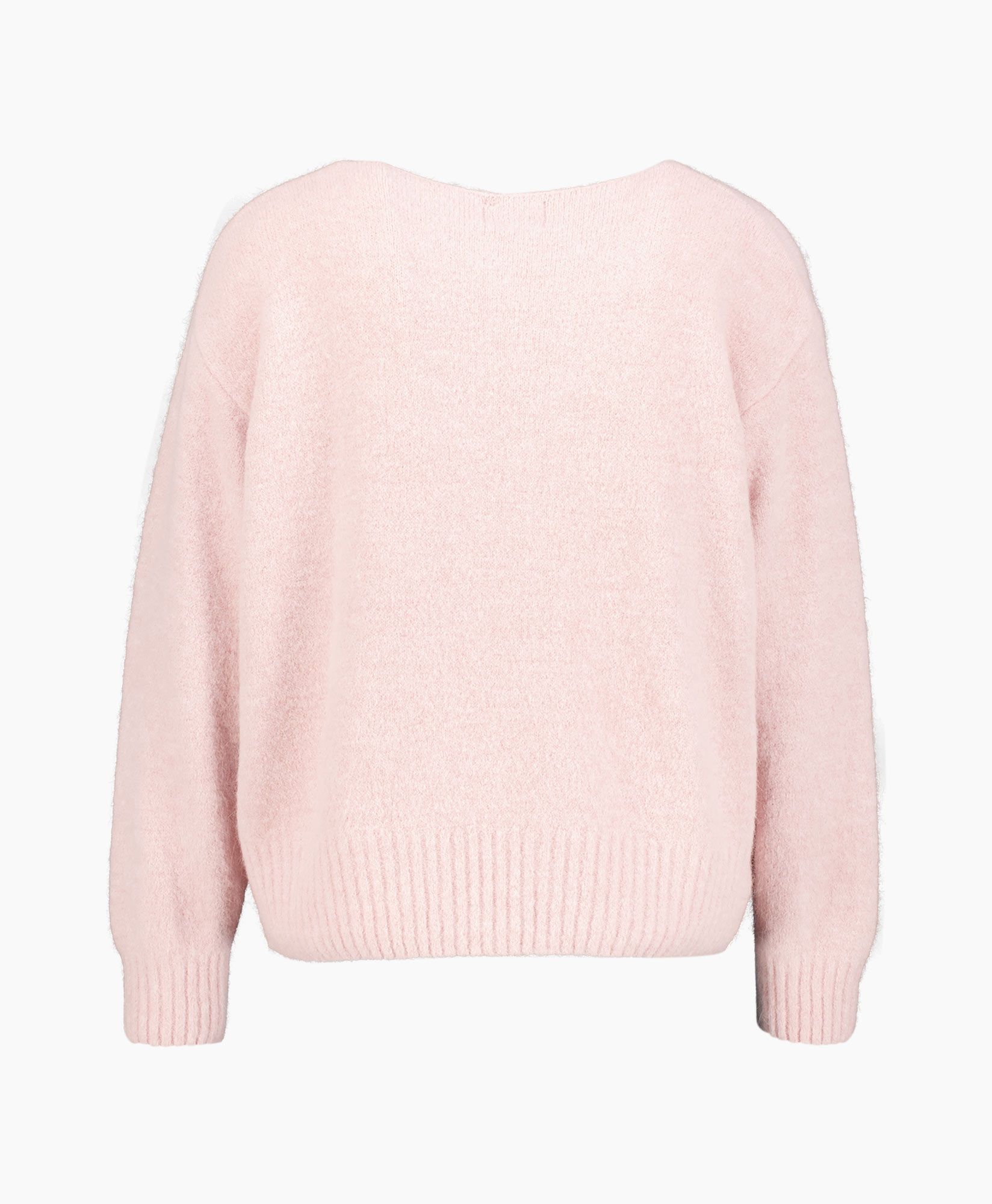 gebreide trui, roze trui, oversized, ronde hals, zachte textuur