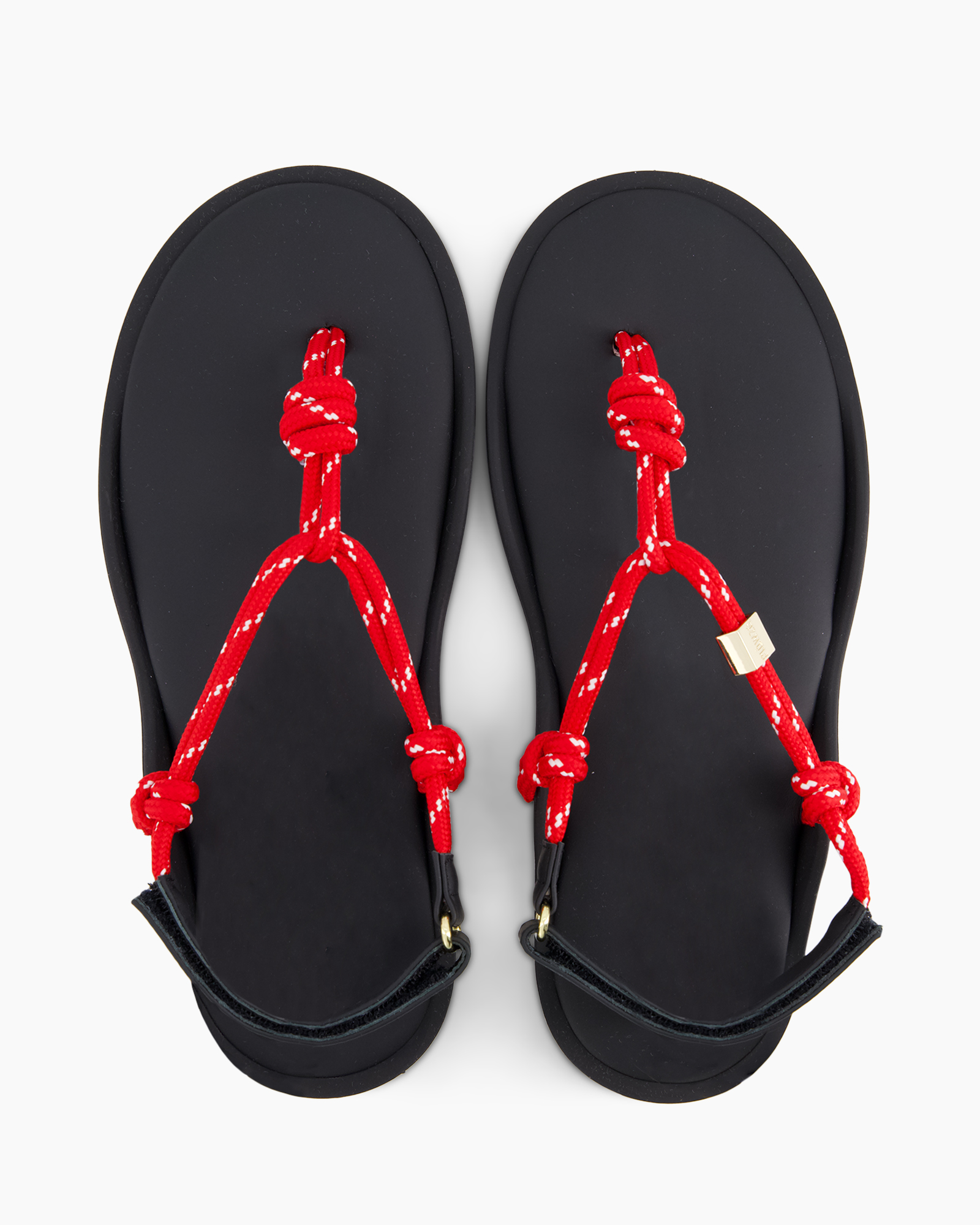 sandalen, teoloop, rode koord, zwarte Zool, band sandaal