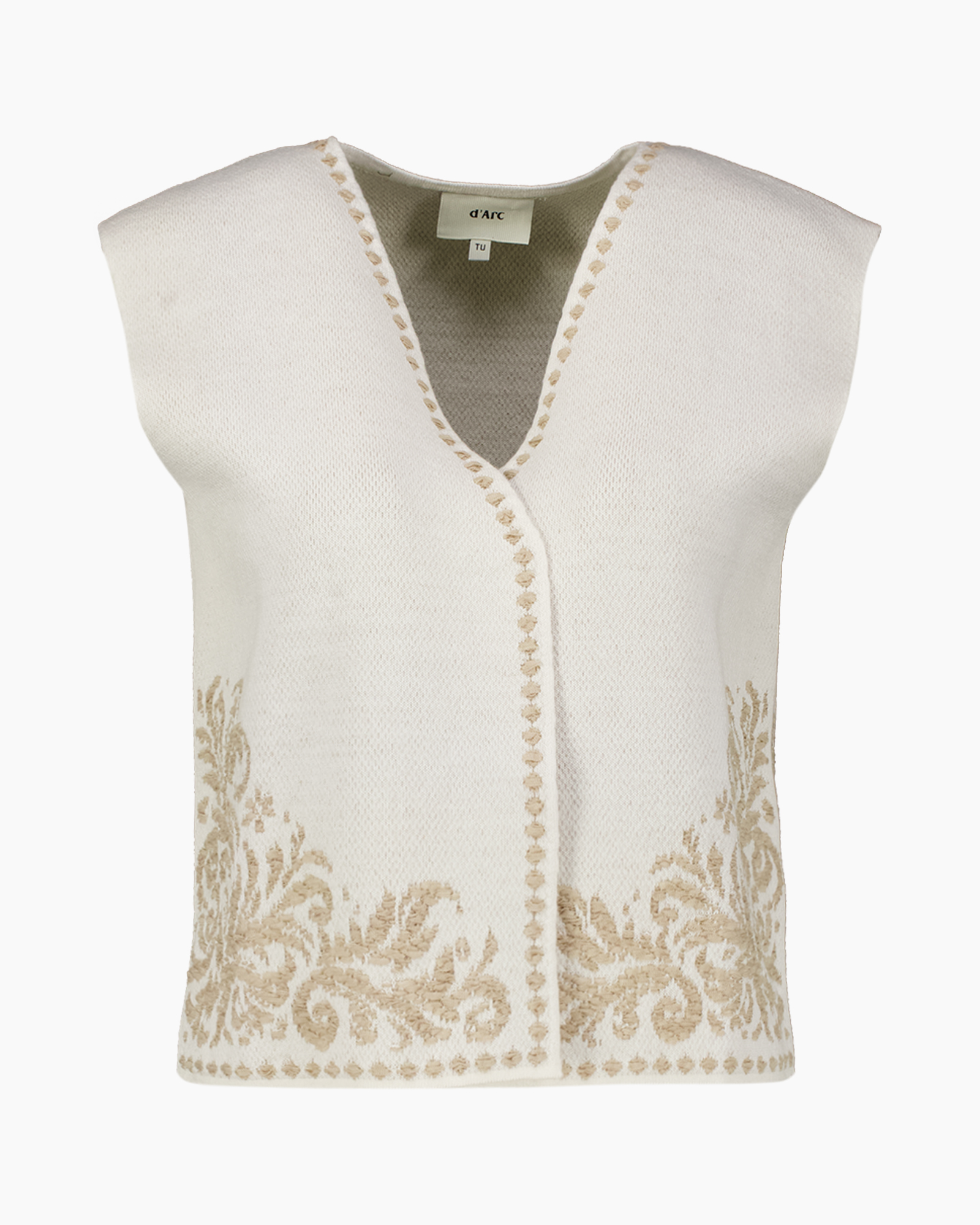 vest, gebreide, vest met borduursel, katoenen vest, beige borduursel