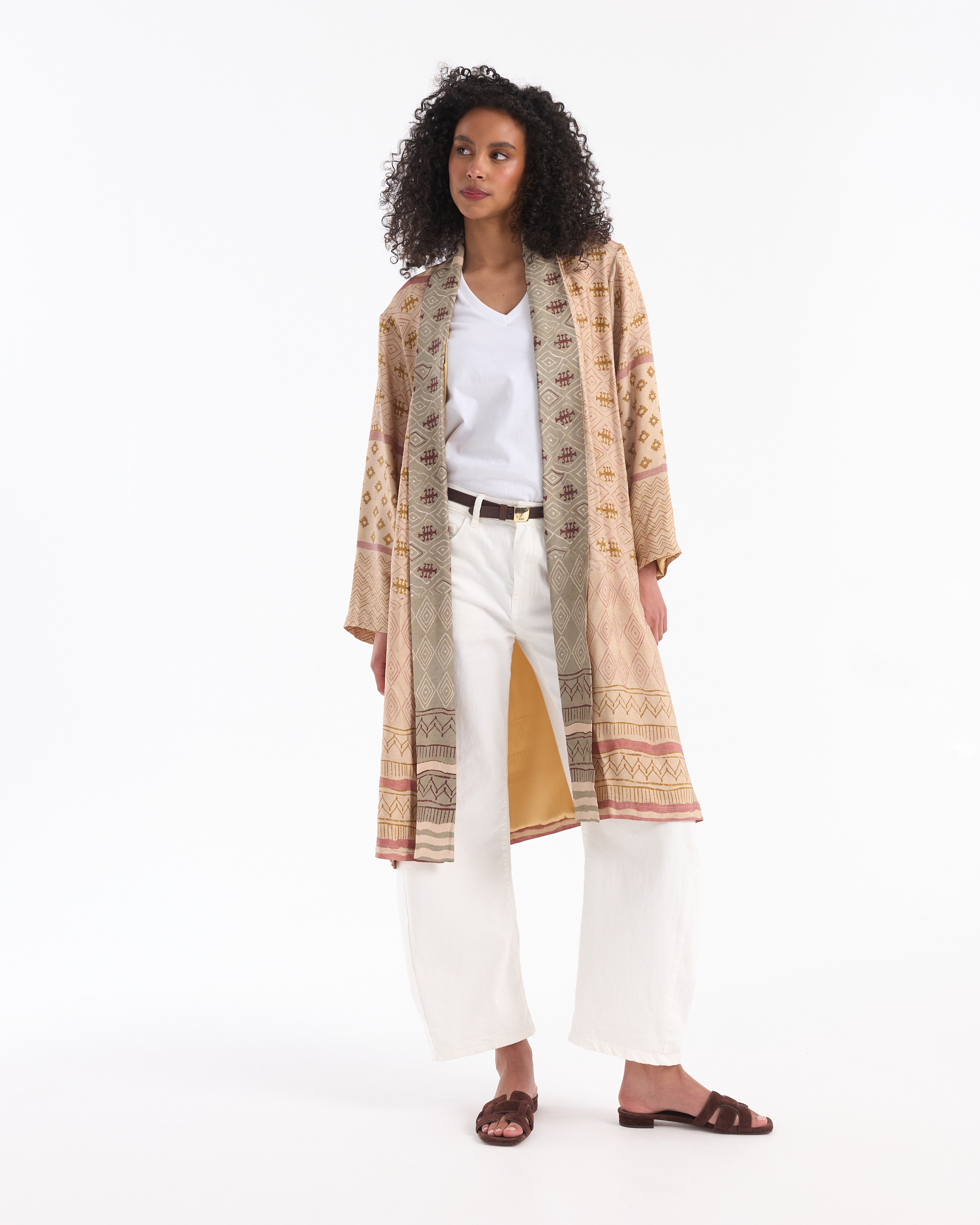 kimono, open front, patroon, boho, lang vest