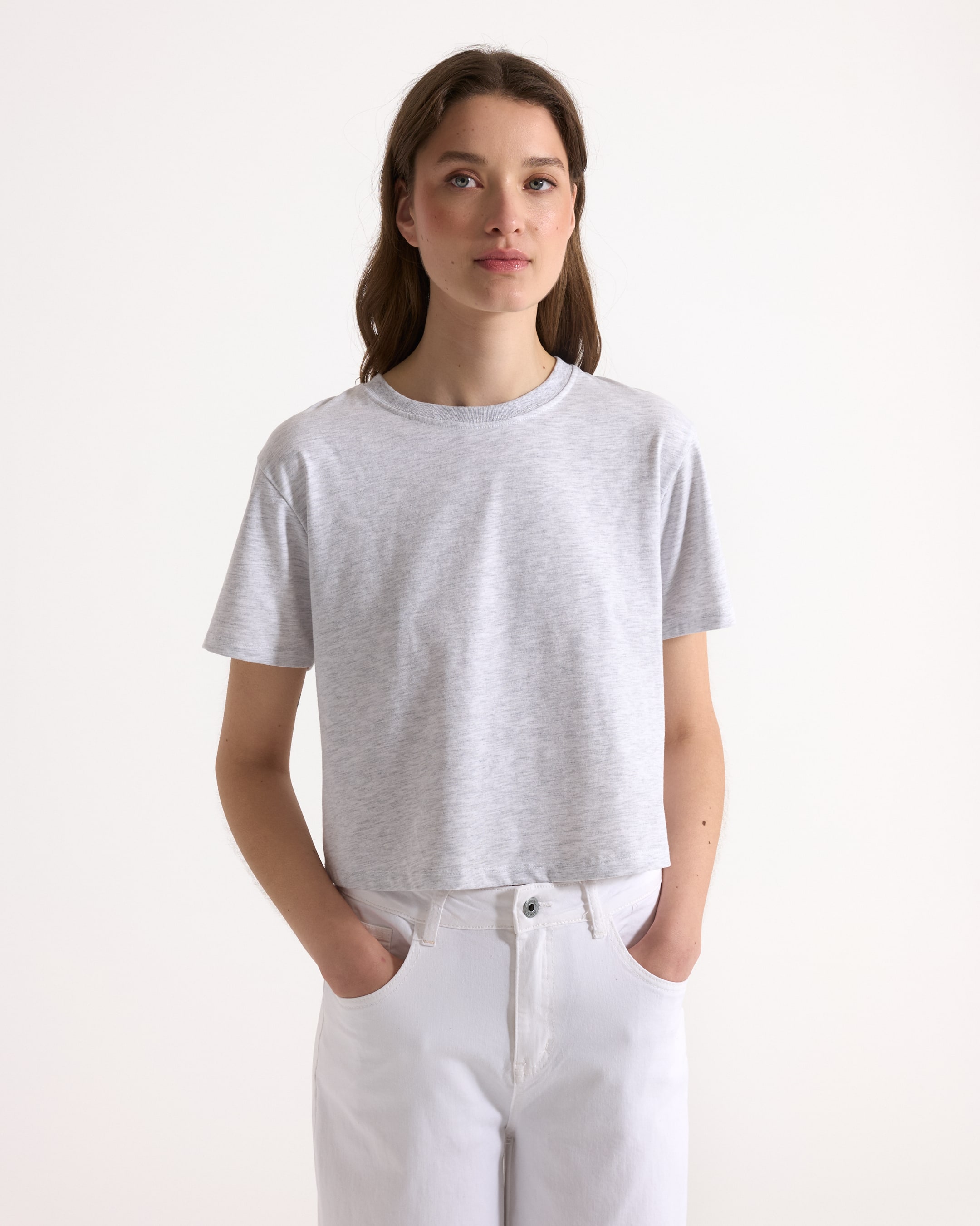 t-shirt, grijs, kortmouw, rond hals, casual