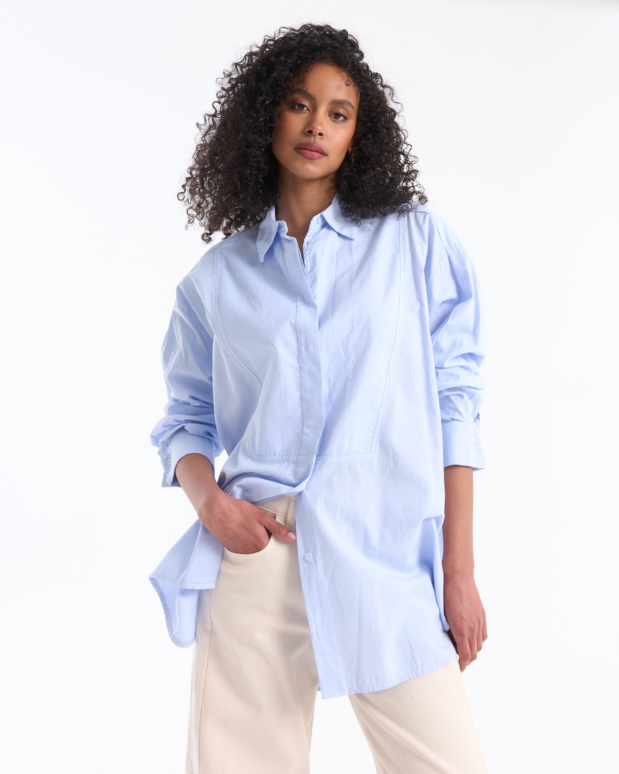 hemd, oversize, lichtblauw, knopenblouse, kraag, Shirt, Oversized, Lichtblauw, Kraag, Lange mouwen