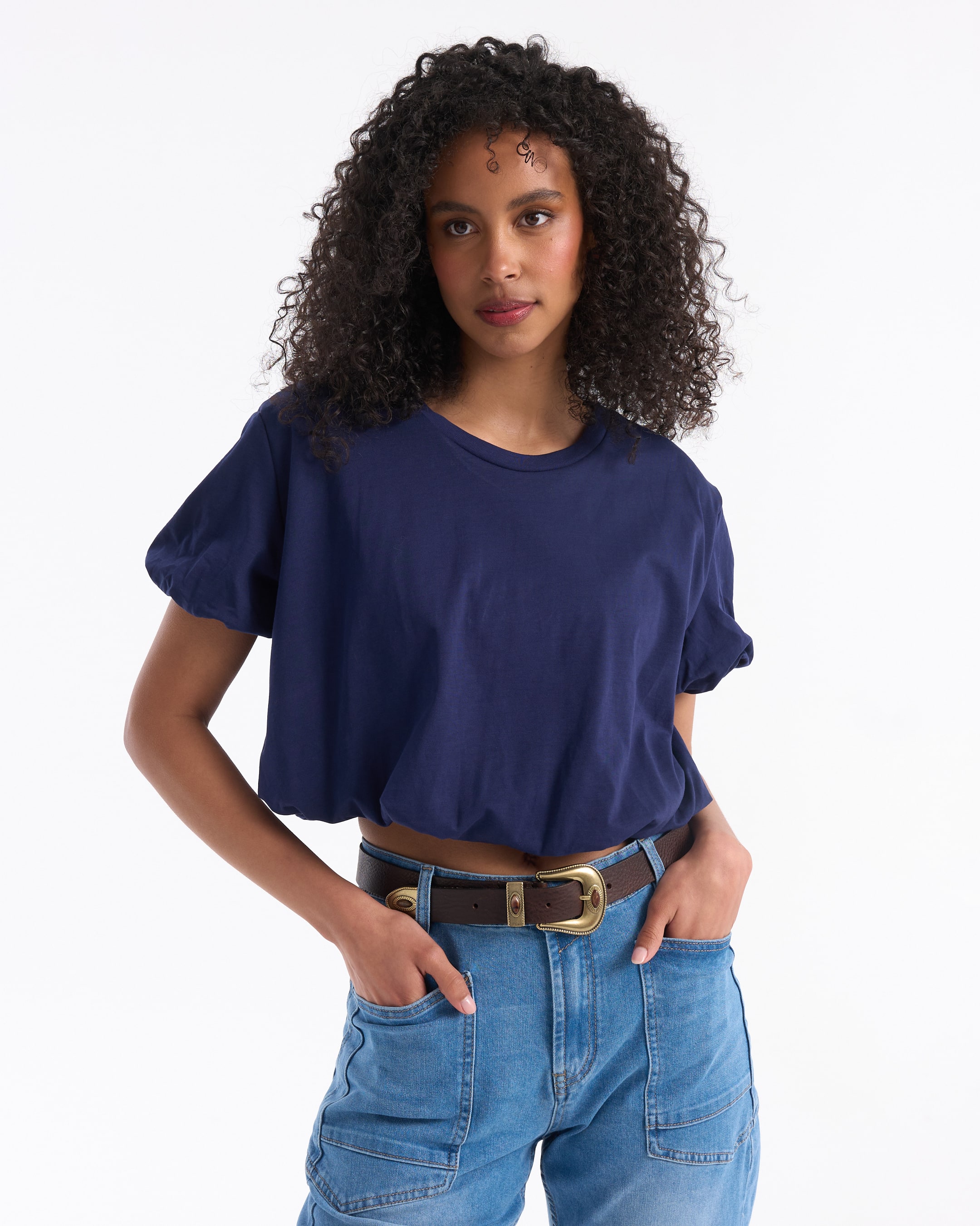 t-shirt, korting korte, blauw, zonder kap, casual