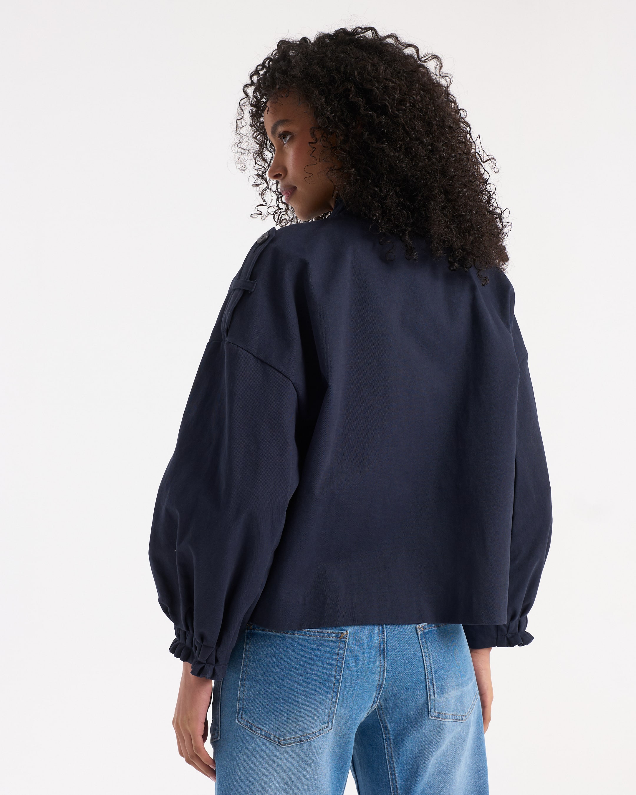 jas, blauw, horloger, zakken, korte-top